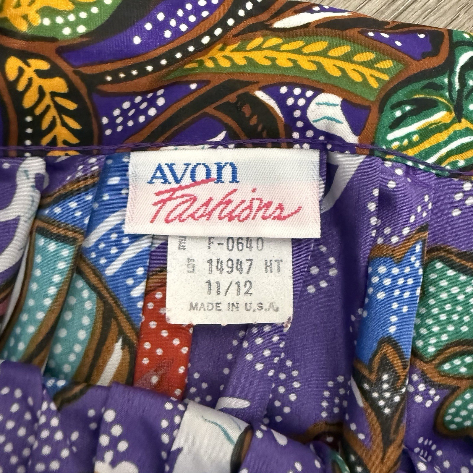 Vintage Avon Fashions Purple Tropical Fish Floral Batik Midi Skirt Sz 11/12 USA