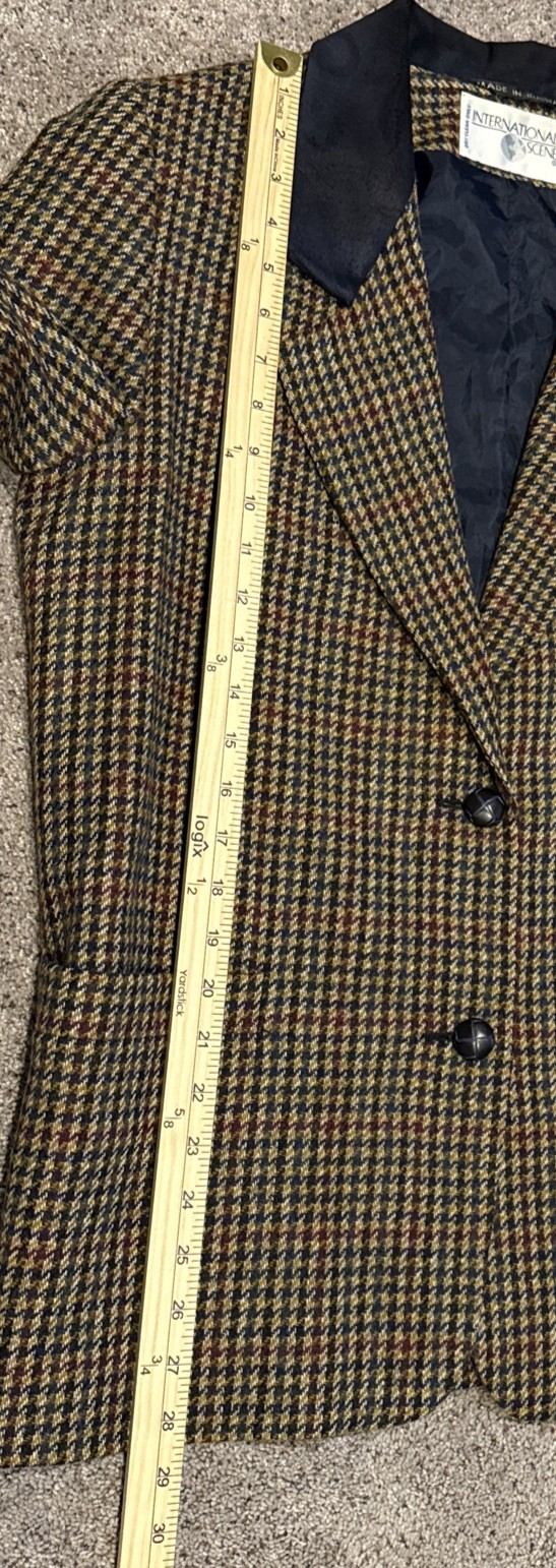 Vtg International Scene Wool Blazer Houndstooth Suede Collar Womens 10 Russia