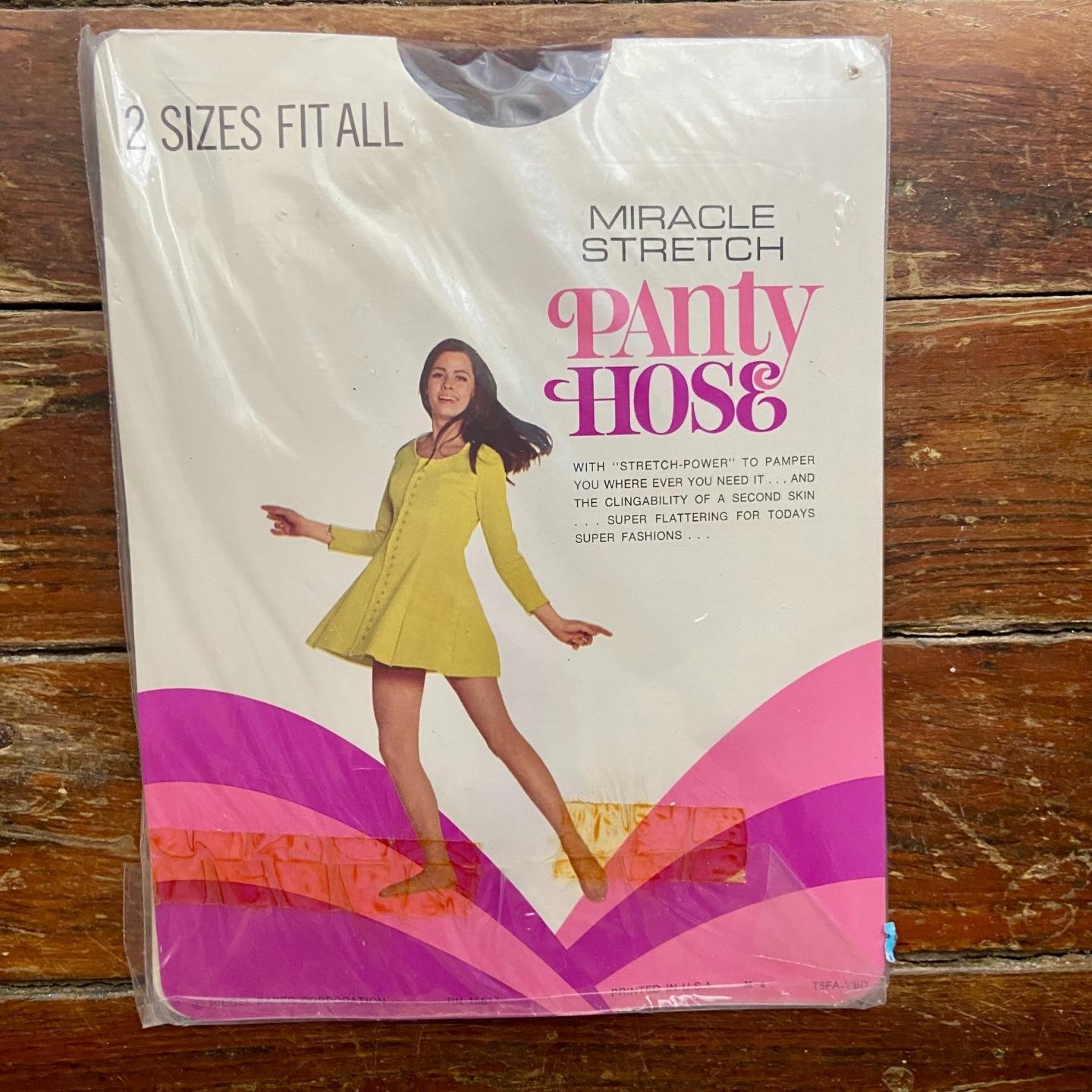 NOS Vintage 60s 70s Miracle Stretch Pantyhose Coffee Size 1 Retro Graphics NEW