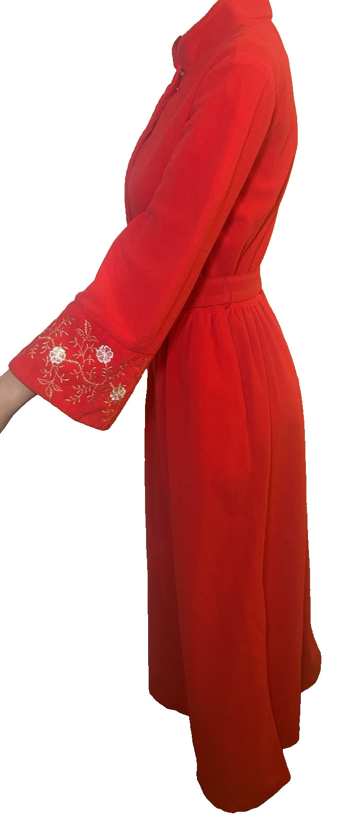 VTG LOUNGE CRAFT 60s Red Hostess Pajamas Loungewear Buckle Gold Embroidery S