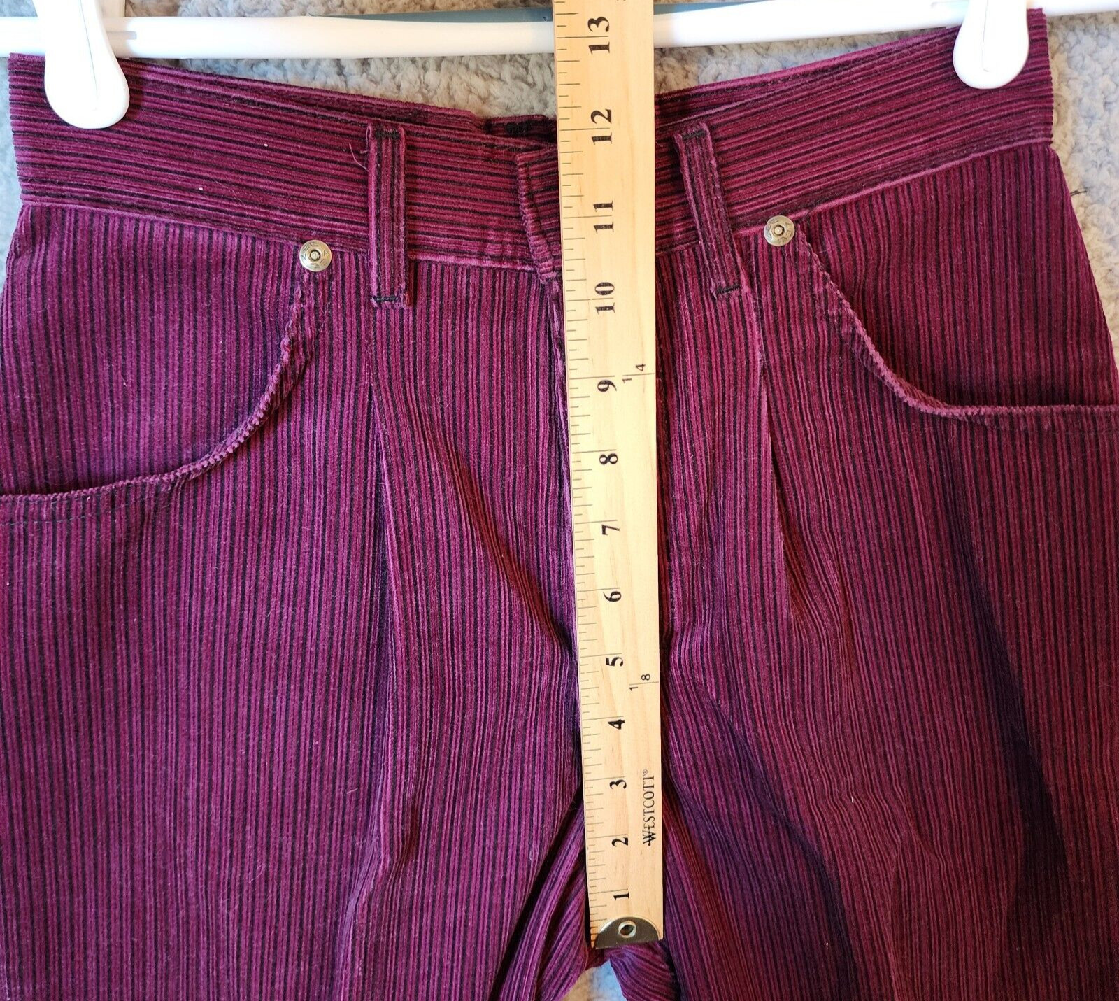 Vtg 70s Lee Women’s High Waisted Velvet Straight Jeans Pants Burgundy Striped 12