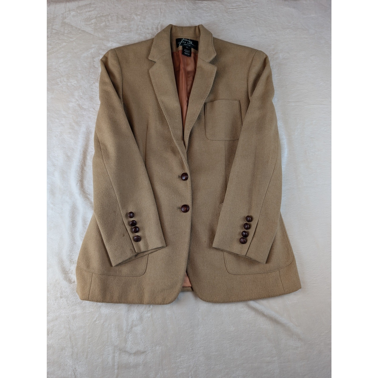 Lauren Ralph Lauren Petite Camel Wool Blazer Jacket USA Size 8P Classic Vintage