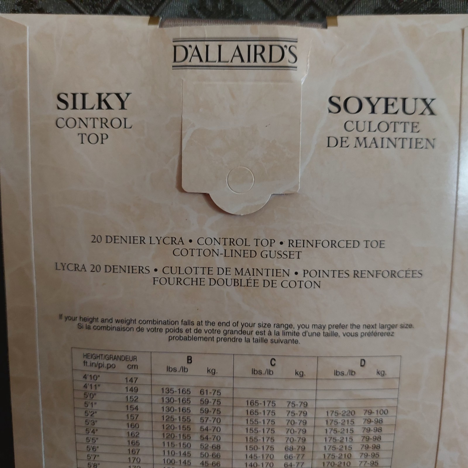 Vintage Pantyhose D’ALLAIRD’S Silky Control Top Color Neutral Size C BFRIP2