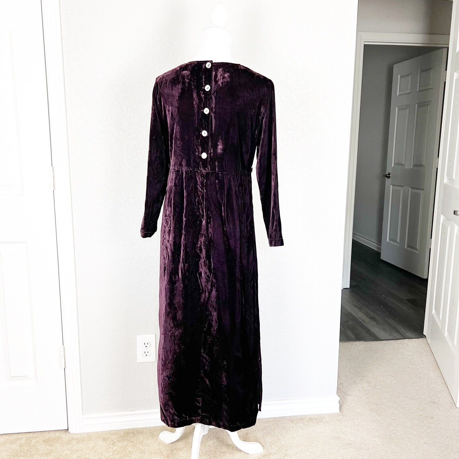 Vtg 90s Whimsigoth Earth Song Velvet Maxi Dress Witchy Dark Purple Sz 8P Petite