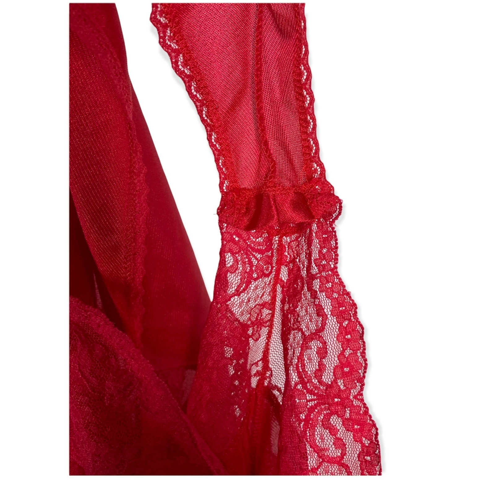 Vintage 70s Texsheen Lipstick Red Lace Negligee Romper Small