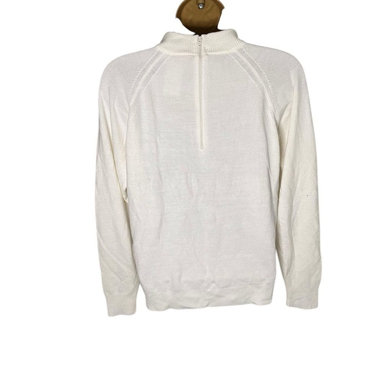 Vintage 90s Designers Originals Luxelon Mock Neck Sweater Back Zip Ribbed Bone M