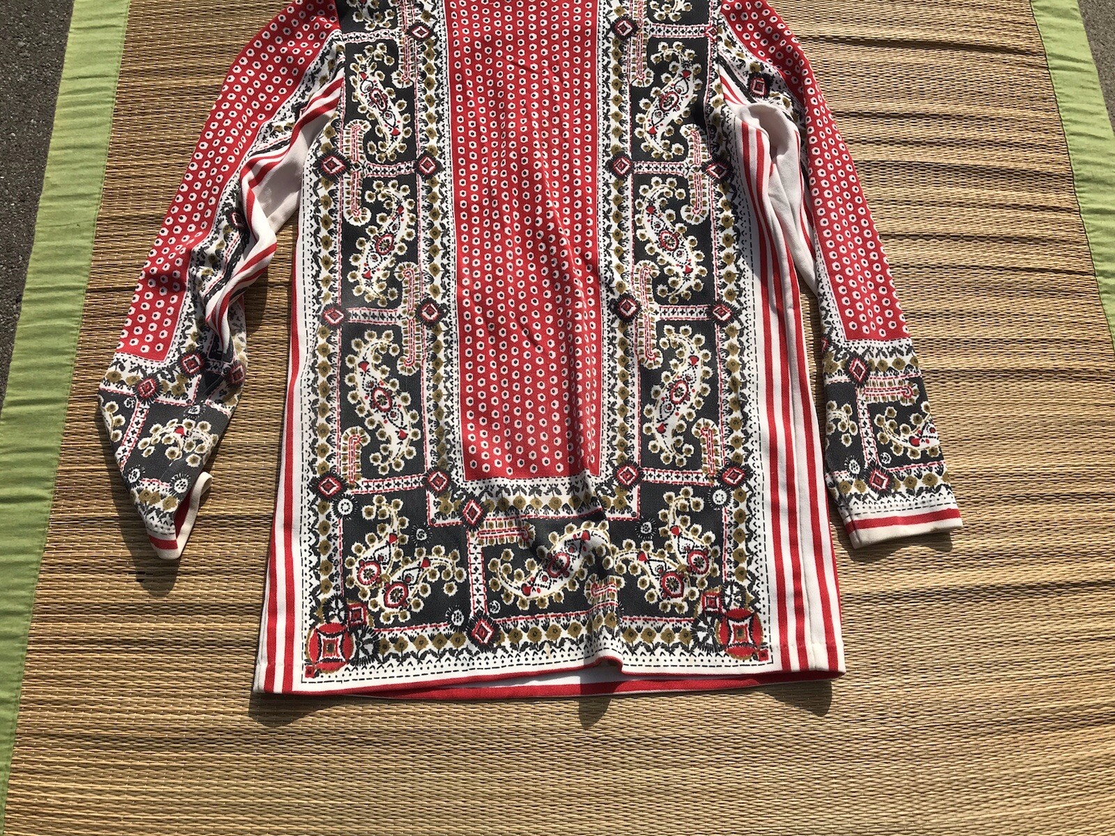 Vtg 60s 70s Aileen Mod Red Black Paisley Tunic Blouse Hippy Top M Boho Shirt