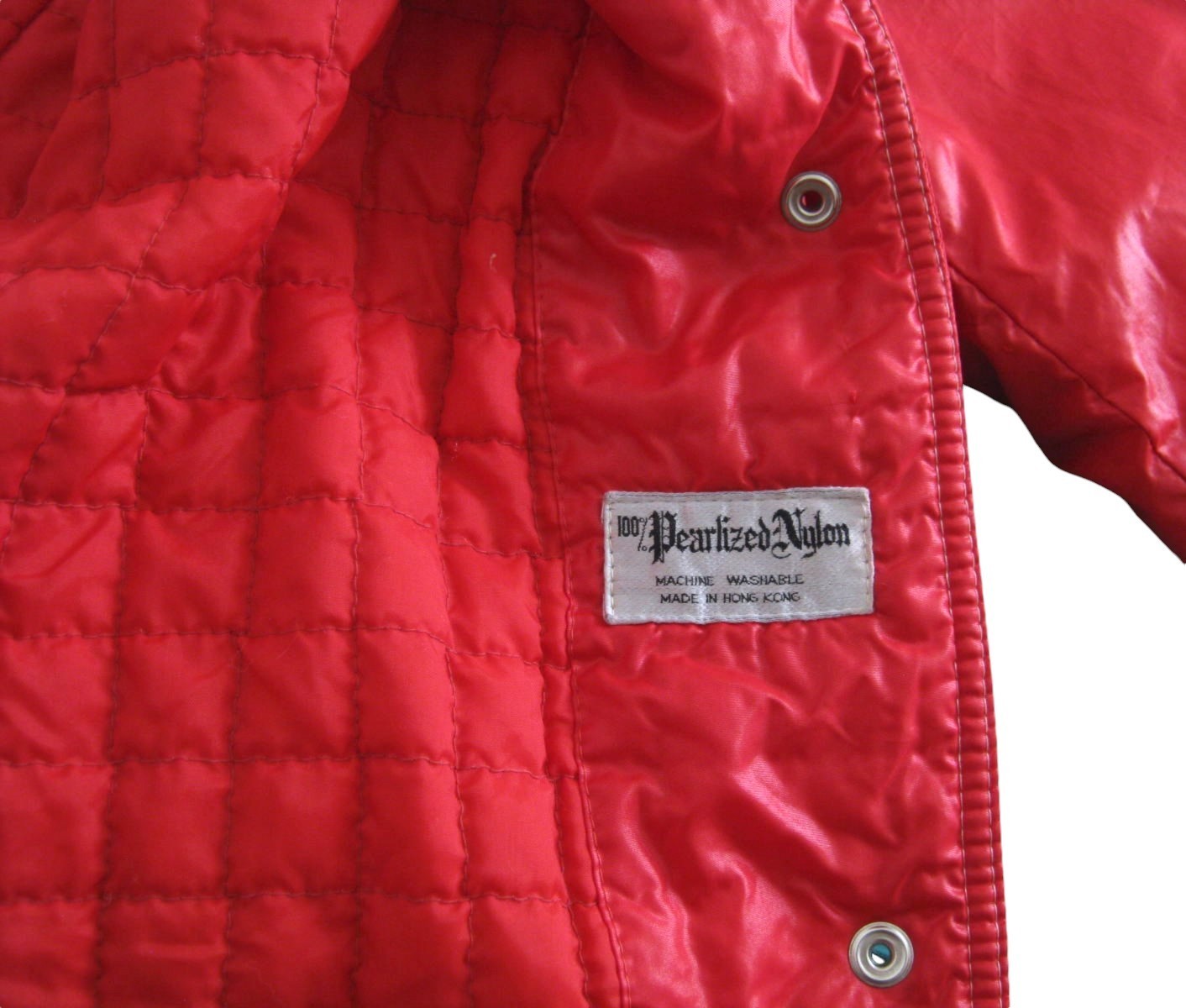 Red Mod Raincoat; Above-Knee With Pockets; Size 6-7 Nylon/All-Season