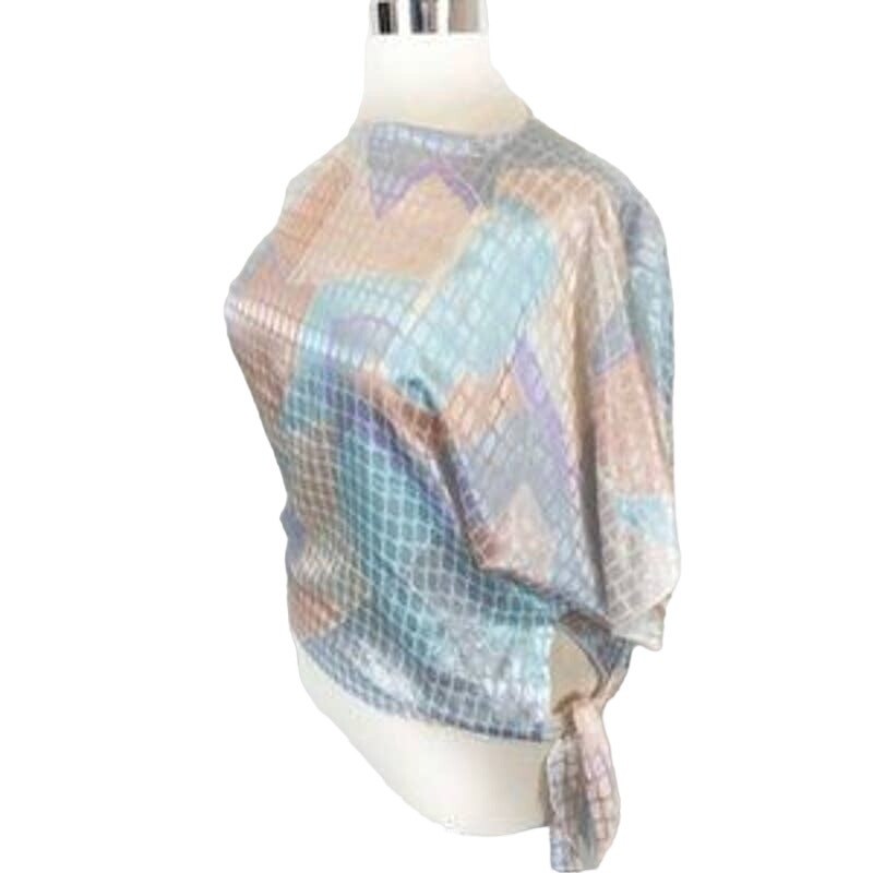 Siasia NY Satin Top Women SZ S Boatneck 70s Pastel Vintage Oversize Disco Queen