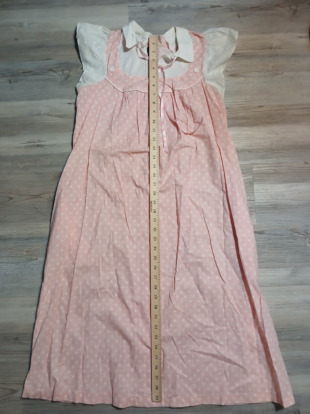 60’s? Babydoll Pink Polkadot Lace Short Sundress Cottage Housewife California
