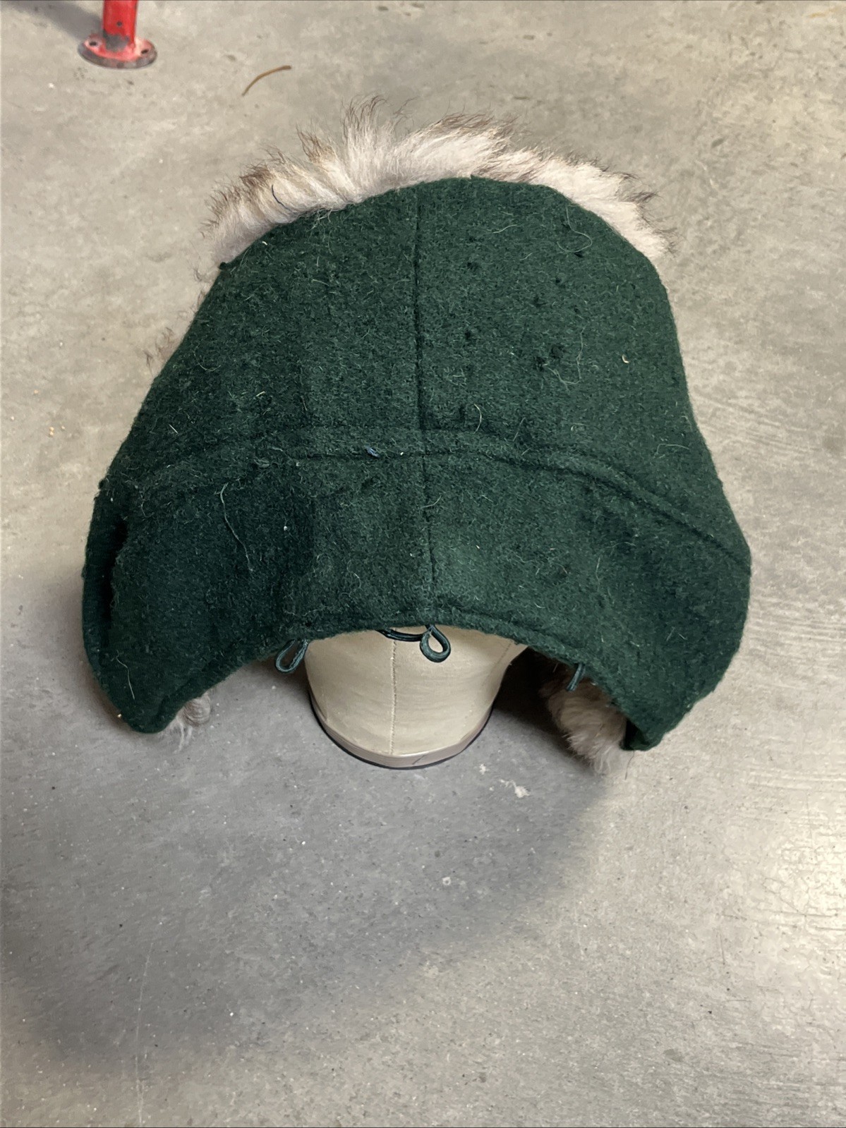 VTG 1940s Hunter Green Wool & Fur Replacement Hood Button Front Loop Attachments