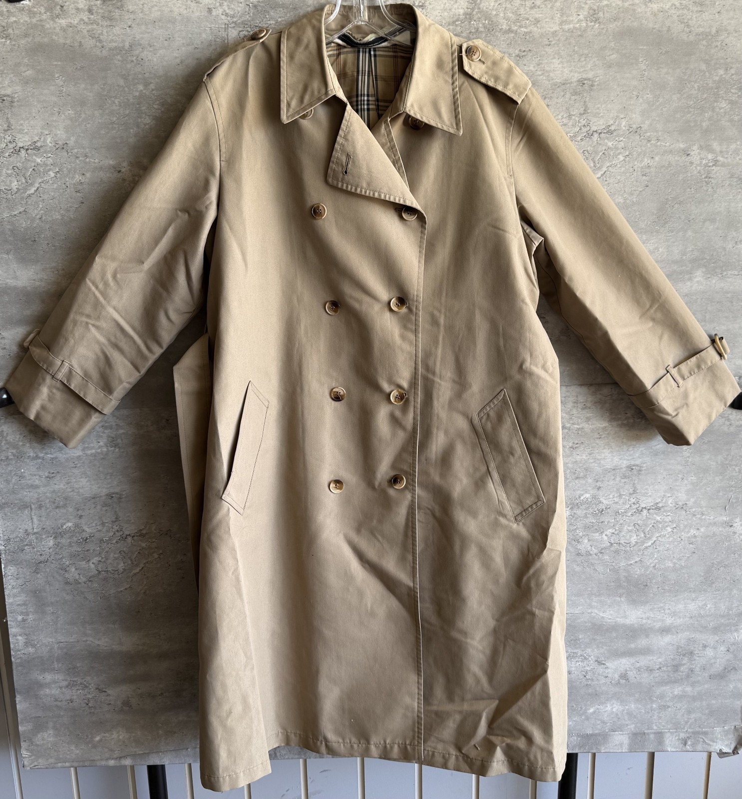 Vintage London Fog Beige Polycotton Double-Breasted Coat w Belt & Liner Size 16P