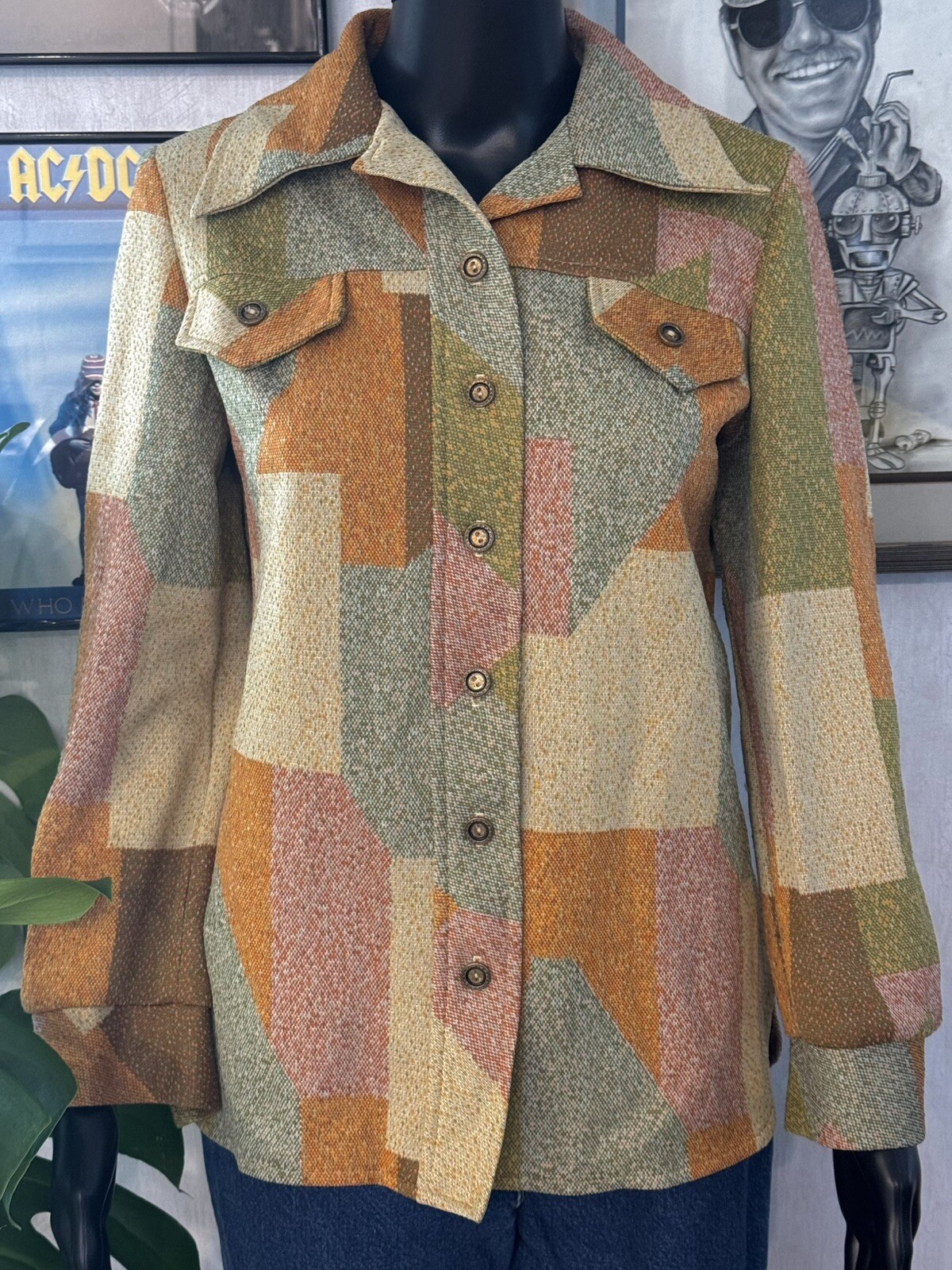 Vintage Marty Gutmacher Textured Encron Knit Fabric Button Up Shirt