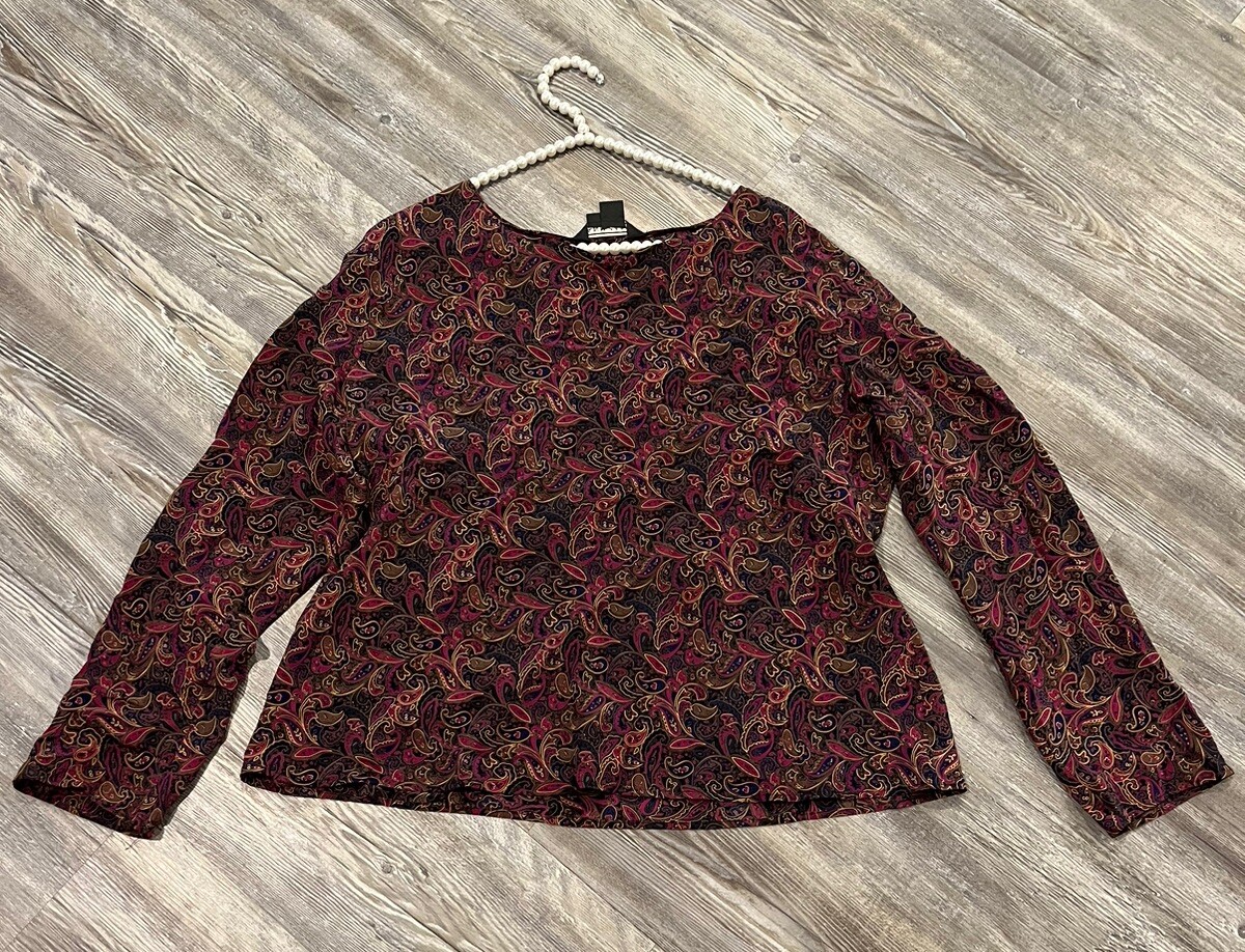 VTG 90’s ANN MAY Women’s Purple Multi Paisley 100% Silk Long Sleeves Blouse L