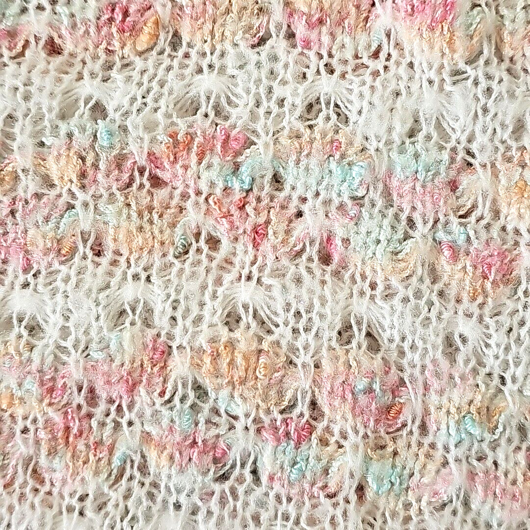Vintage Womens Open Knit Sweater Large Feminine Coquette Pastels Puff Sleeves