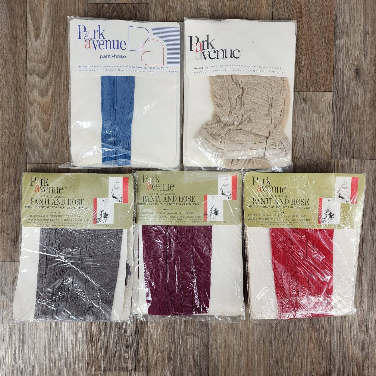 Vintage Park Avenue Pantyhose Lot 5 Prs Opaque Sheer Navy Red Grey Burgundy Bone