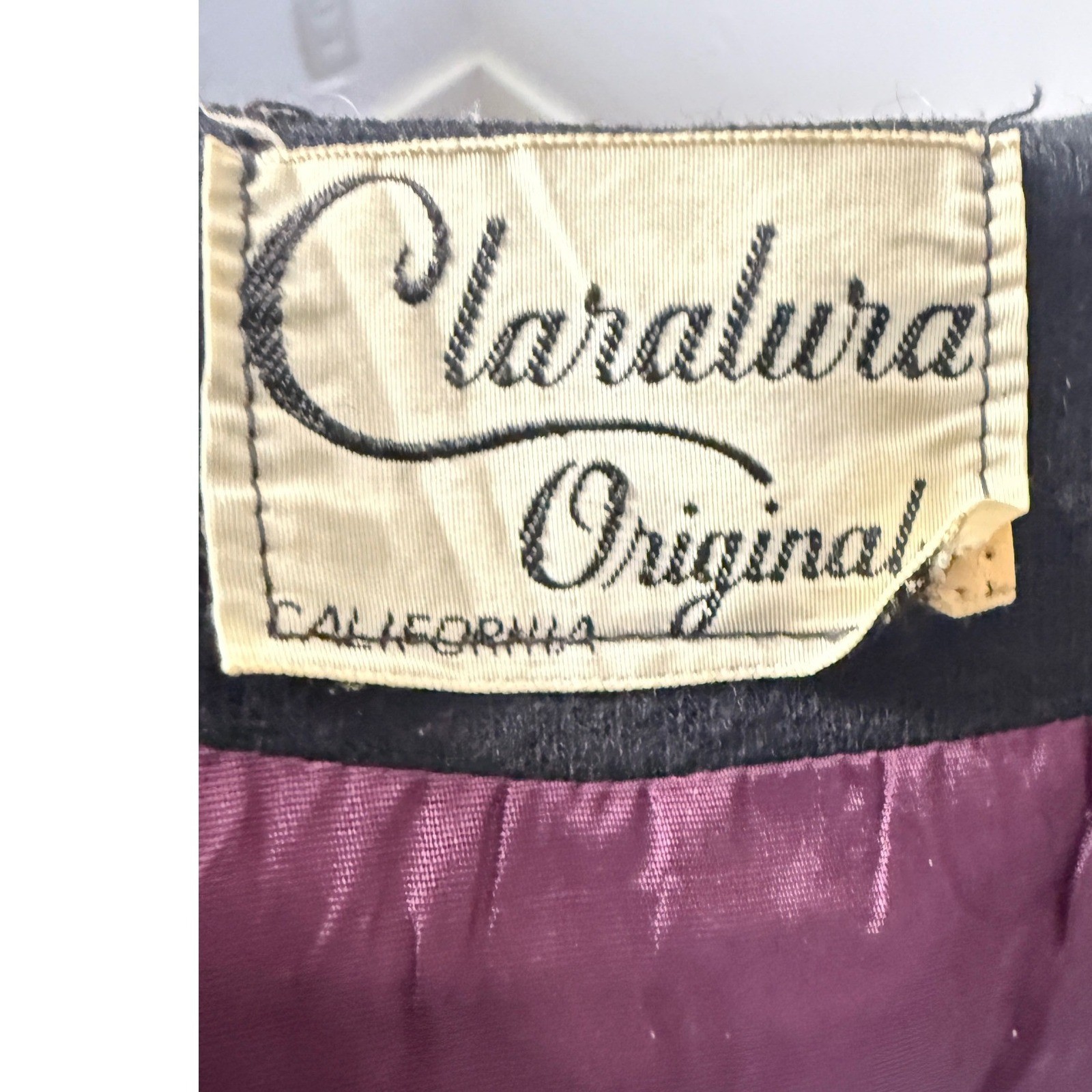 Vintage 50s 60s Claralura Original California Black Wool Coat Fur Trim Sleeves