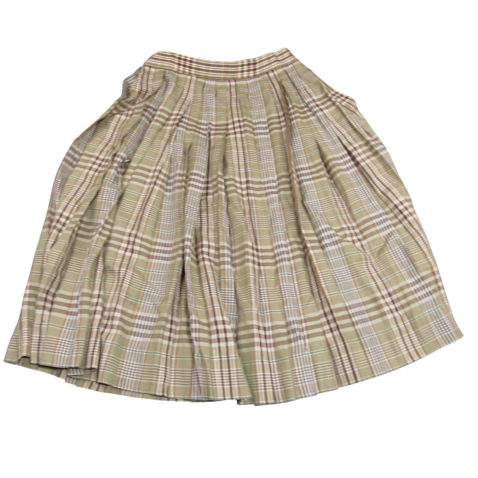 Liz Claiborne Vintage Plaid Pleated Midi Skirt Brown Tan Wool Blend Womens 10