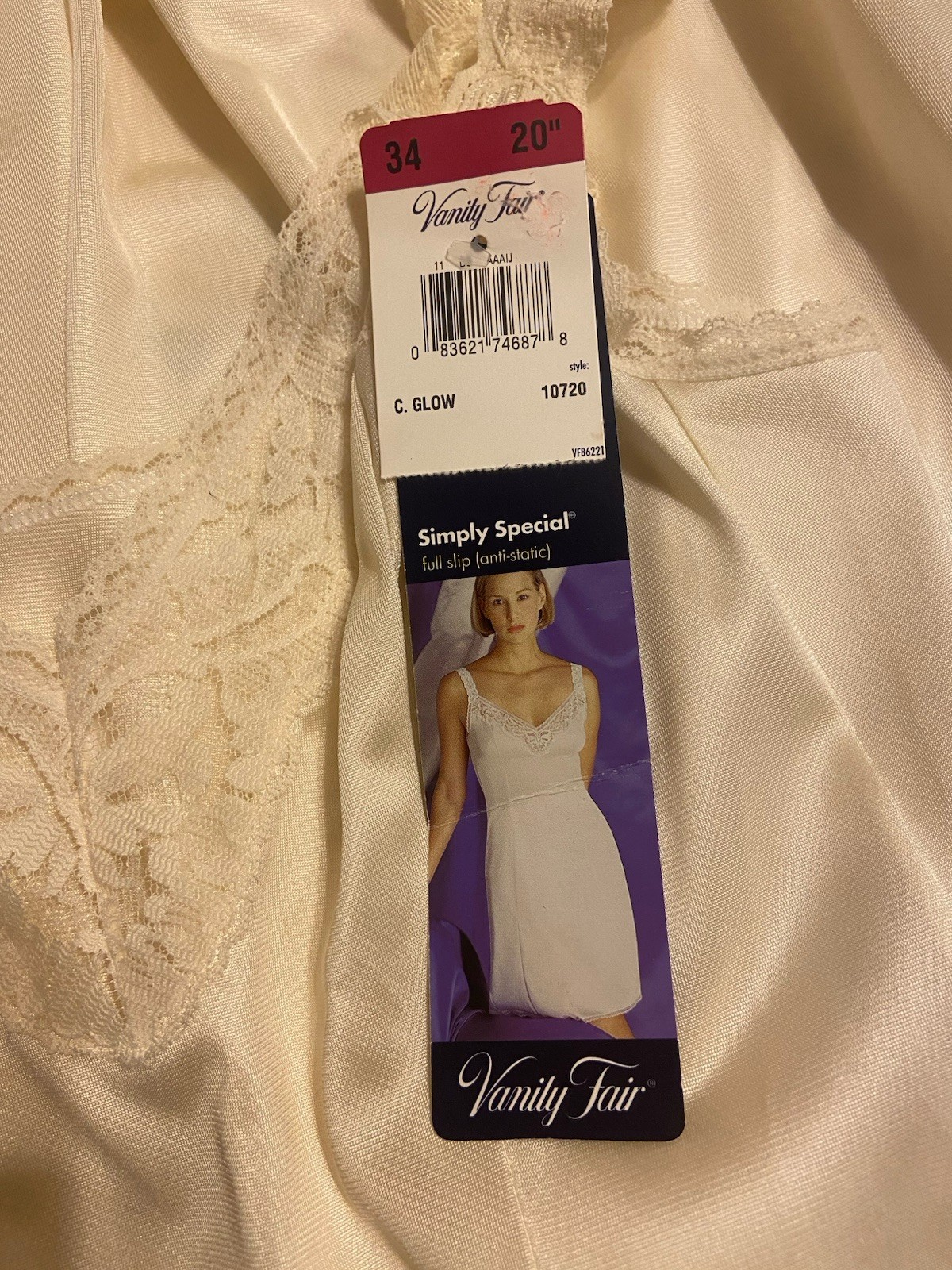 Vtg deadstock Vanity Fair Ivory slip dress lingerie lace trim straps Sz 34 20”
