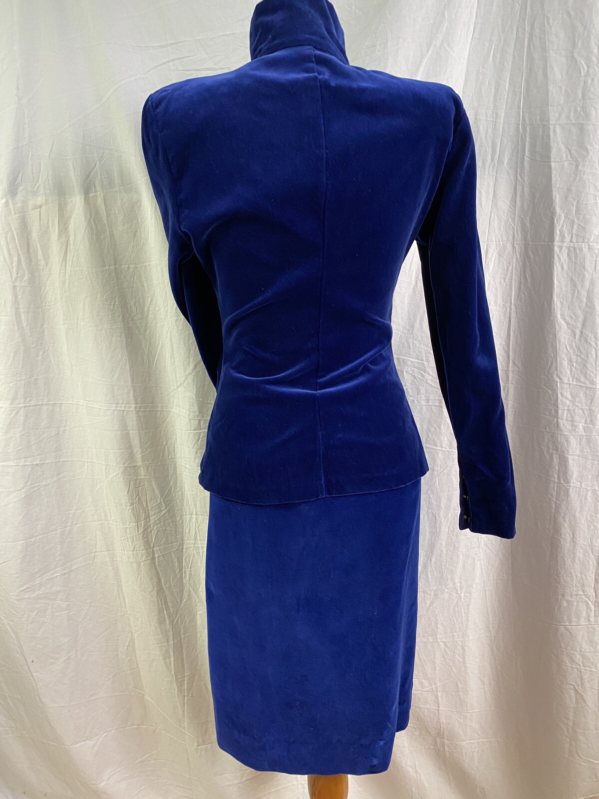 Vintage Norma Kamali Suit Pencil Skirt Fitted Jacket BLUE VELVET XS/S