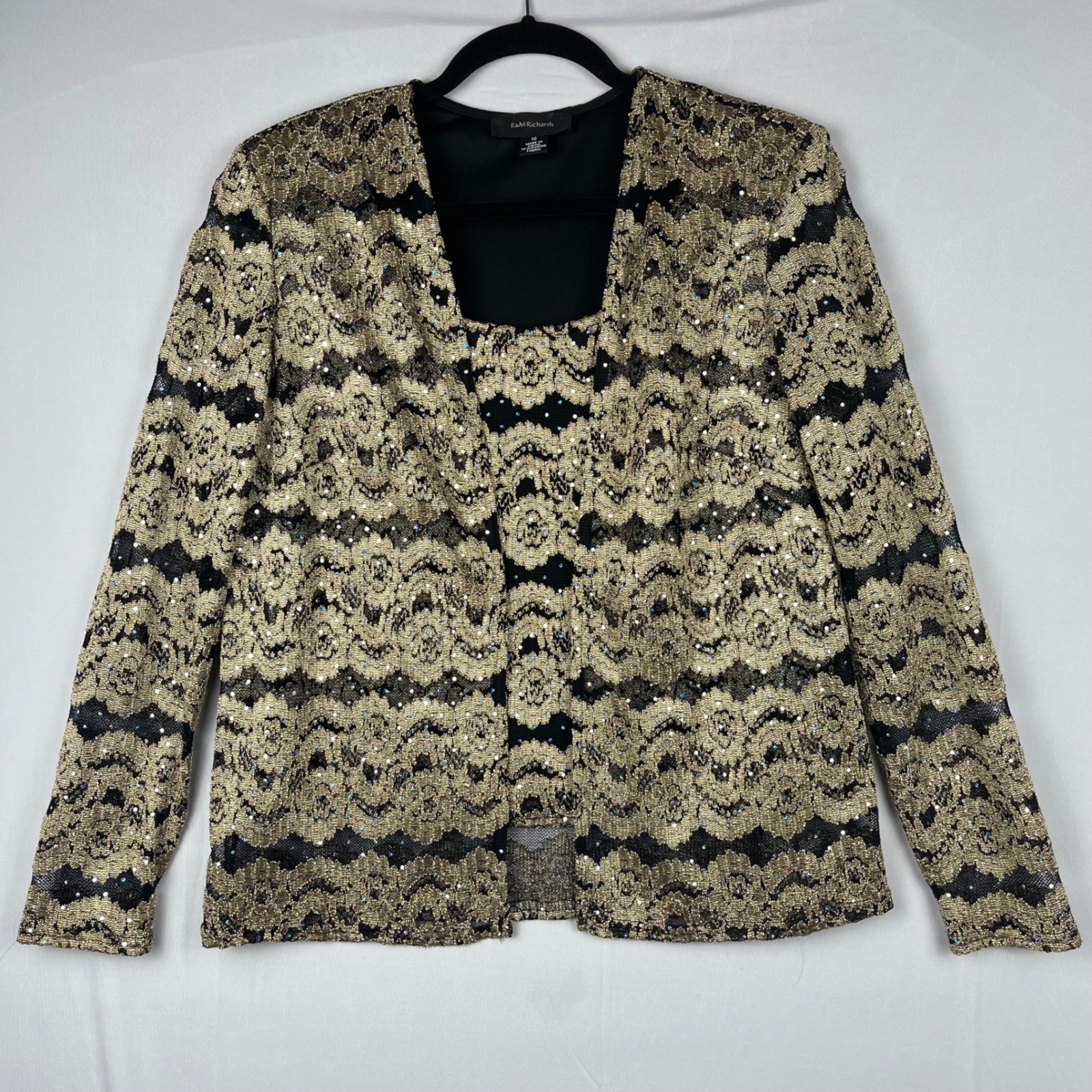 Vtg 90s Y2K Floral Lace Sequin Layered 1pc Jacket Top Gold Black 12 Whimsy NWOT
