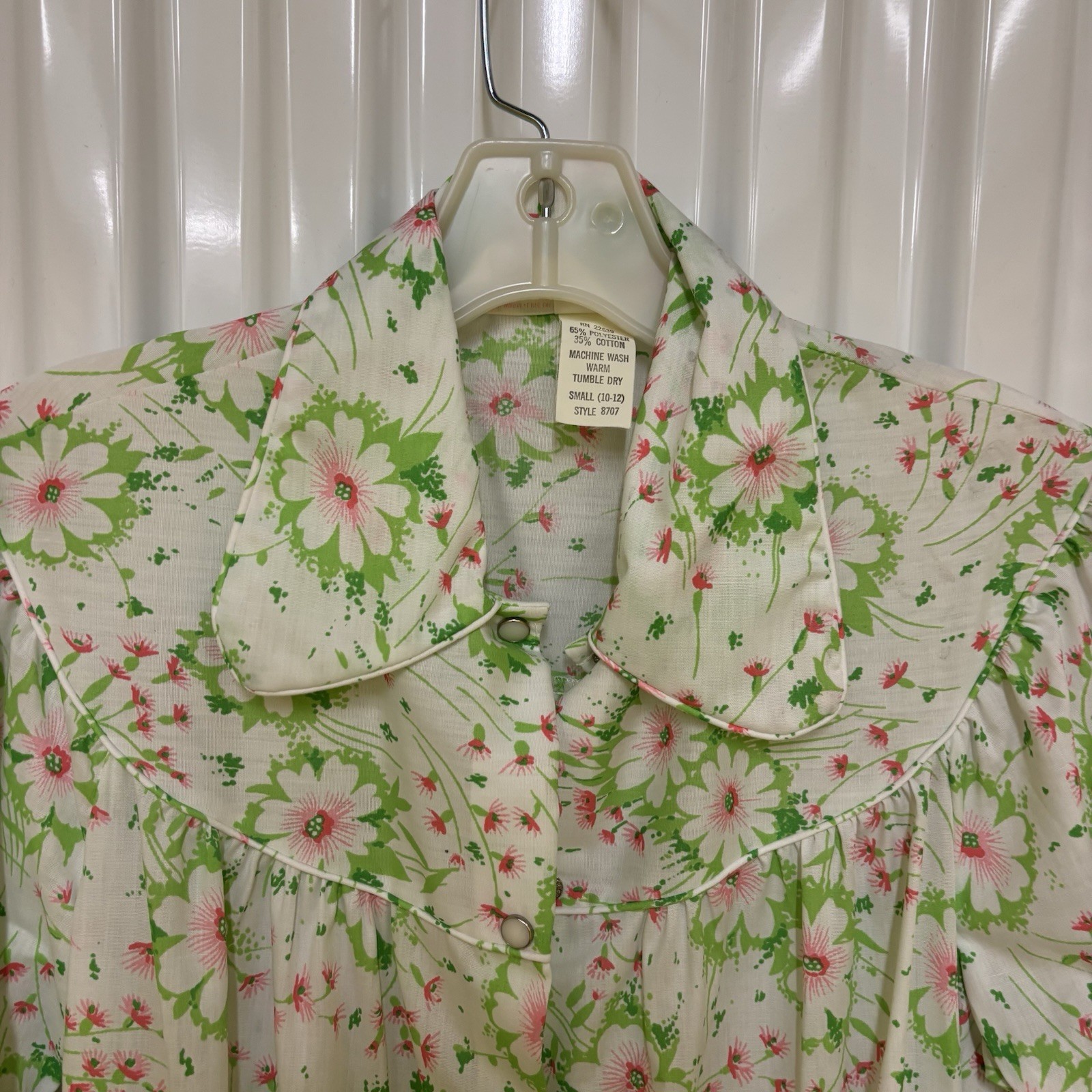 True Vintage 1970s Sears House Coat Dress Women’s Small Mod Madmen Green Floral