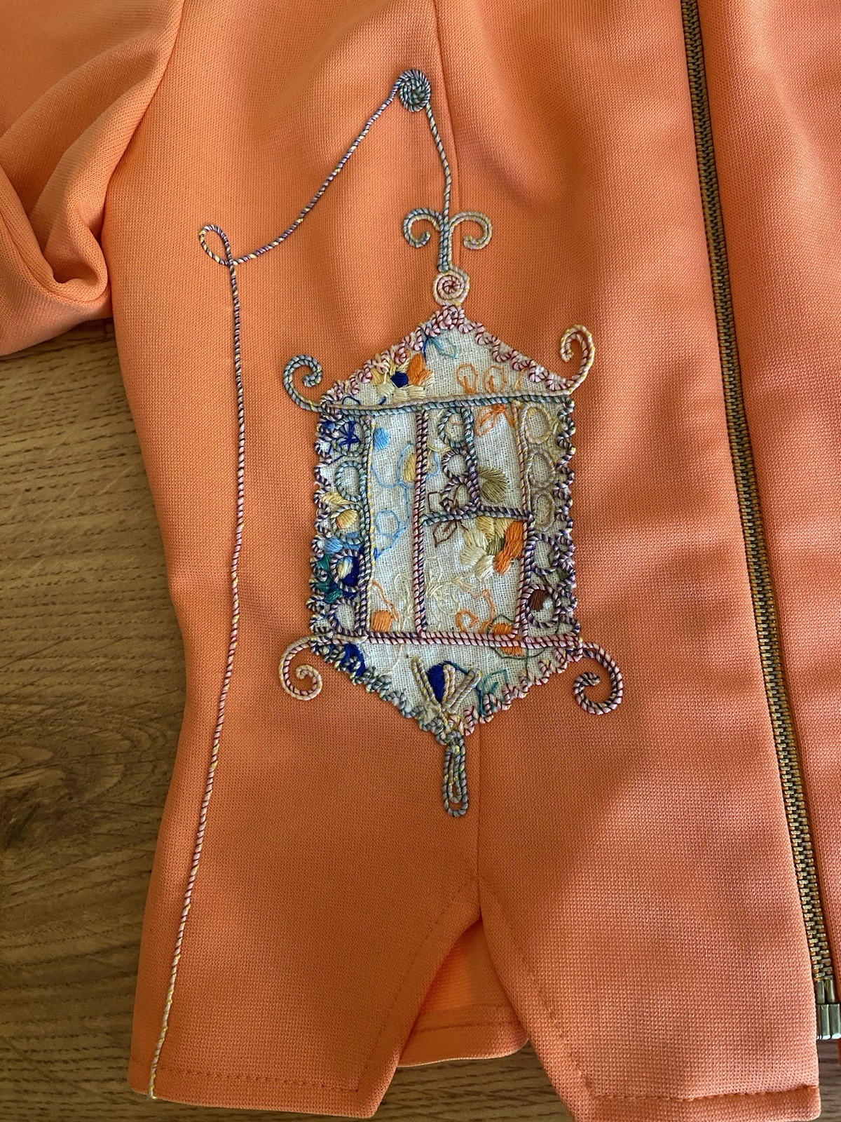 Vintage Orange Embroidered Bird Jacket with Dagger Collar Women’s