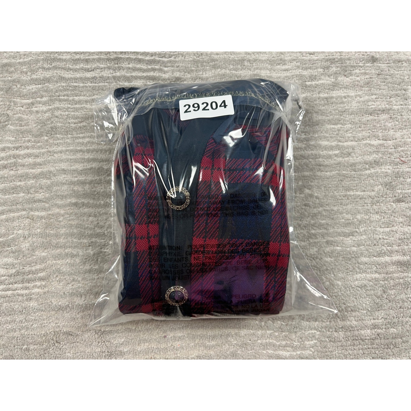 Leslie Fay Jacket Womens 8 Red Navy Plaid Vintage Knit Button Front Collarless