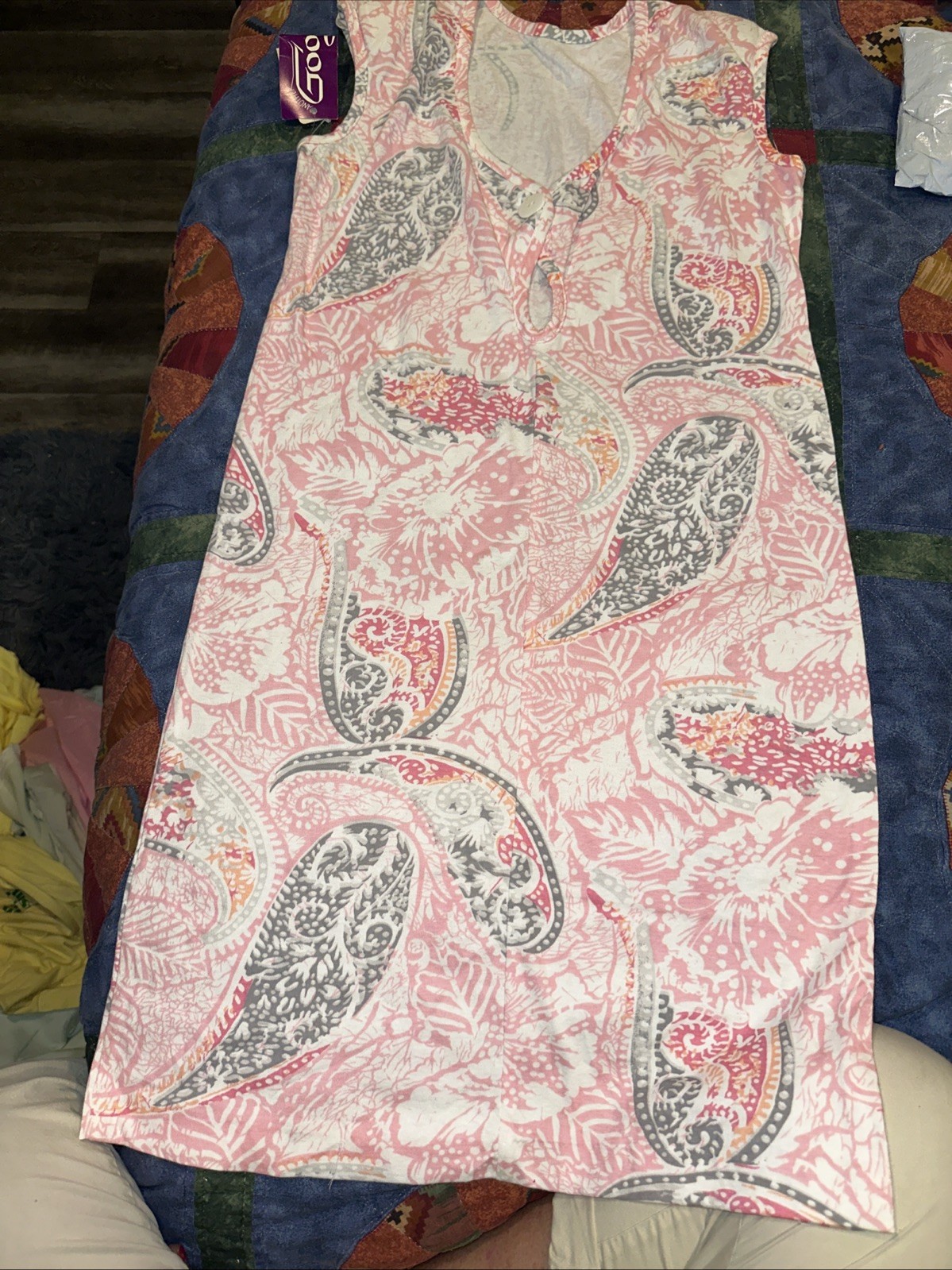 Vintage Dress Pink, White, Gray And Peach Floral Design, Size 9, Another Goody