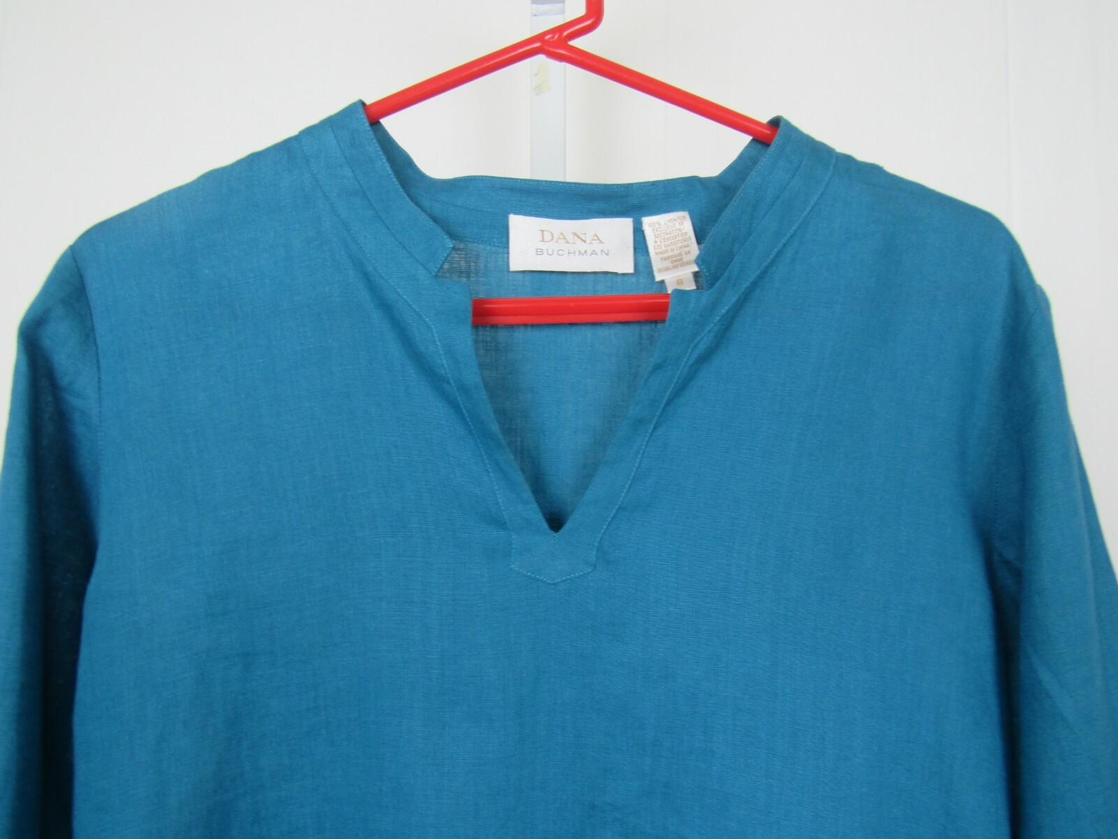 VTG 1980s DANA BUCHMAN TEAL EMBROIDERED LINEN SMOCK TOP & ROPE BELT SIZE 8