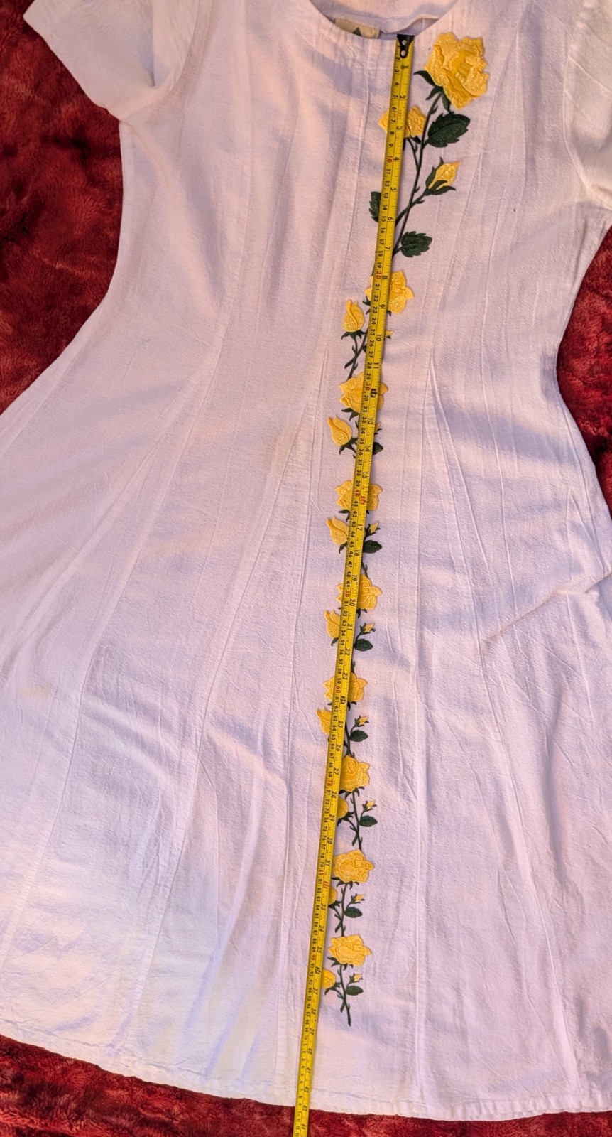 OOAK White Cotton VTG Maxi Dress Sz S Yellow Rose Appliques Cottagecore Boho