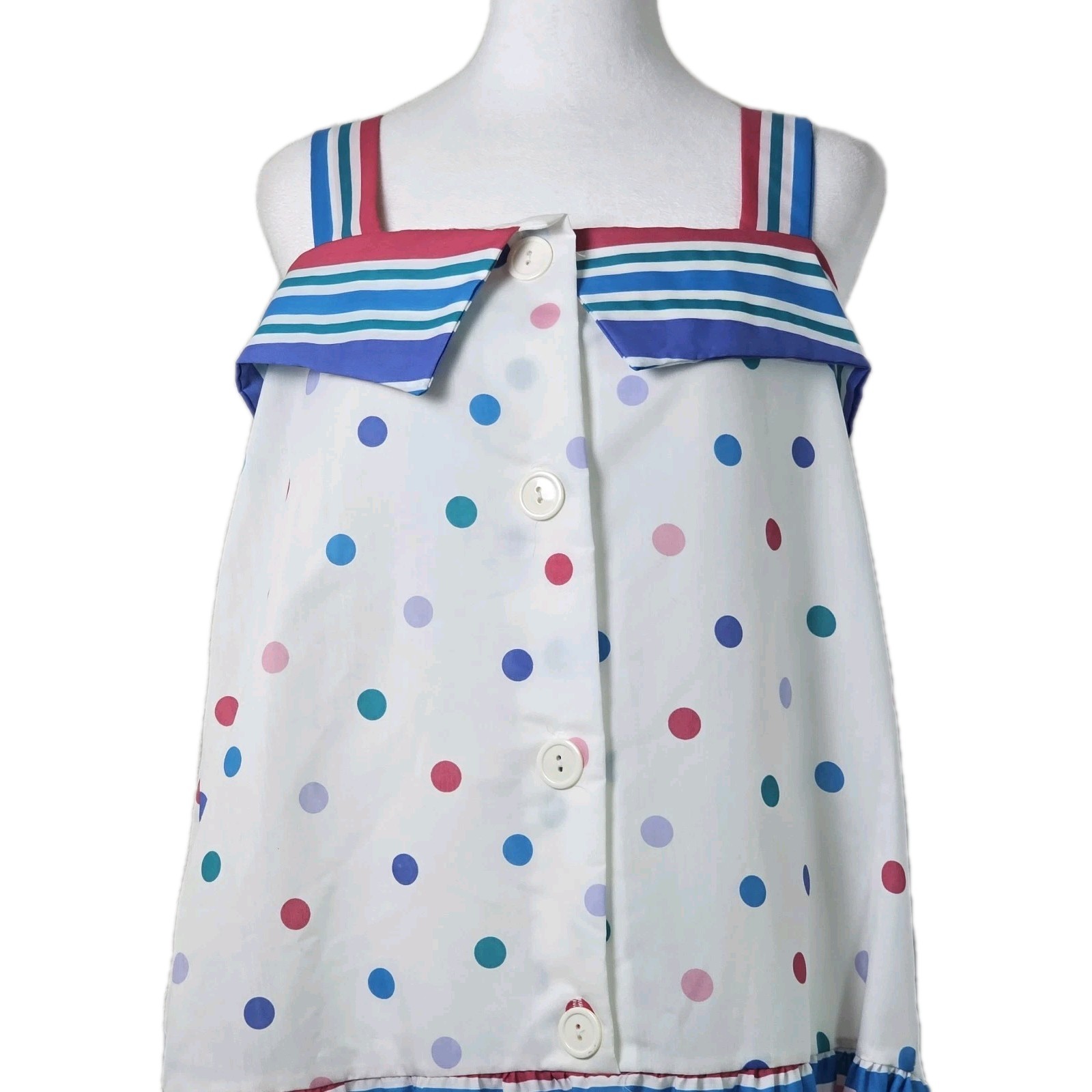 VTG 1980’s Its A Charm Deadstock Multi Color Polka Dot/Stripe Dress Whimsy Sz L