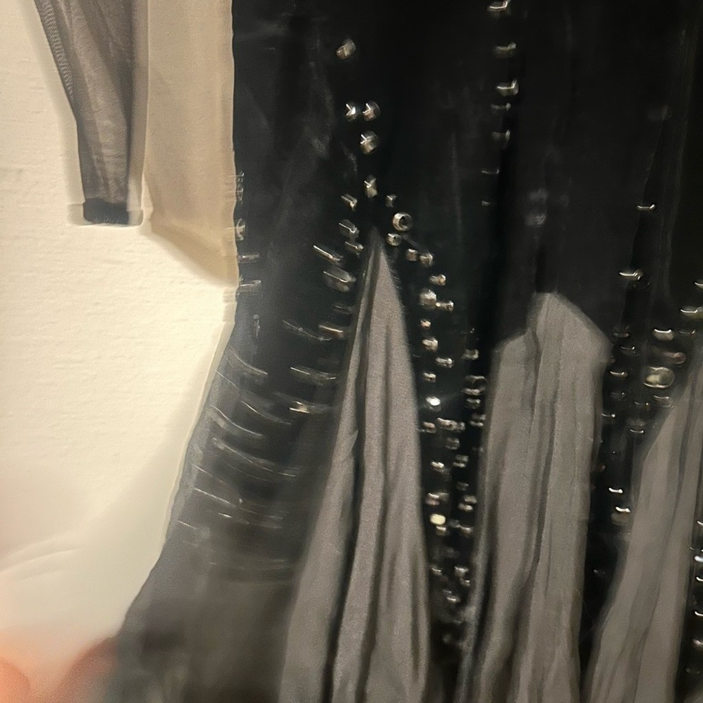 Vintage Ann Lawrence Black Velvet & Sheer Mesh Evening Gown Dress Size 8 Witchy