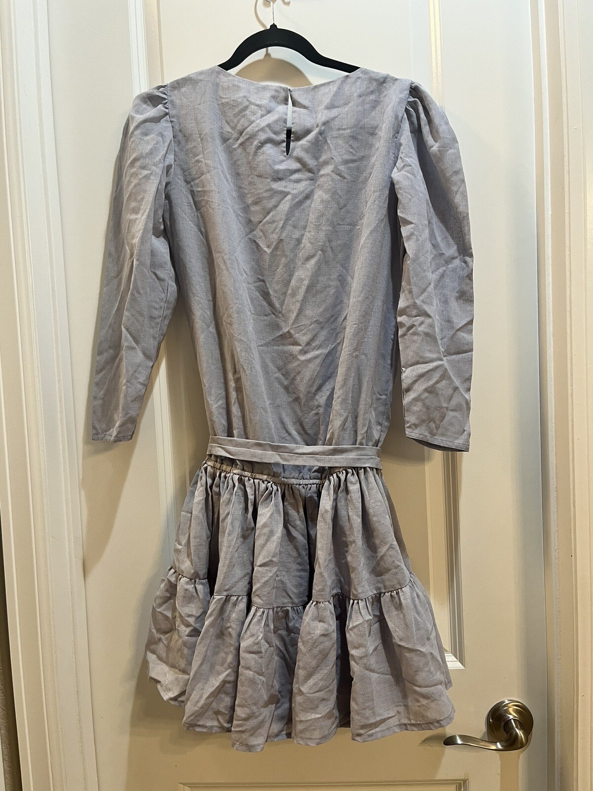 Vintage 1980s B. VerdeBlanco Dress Small Drop Down Waist Gold Leaf Embroidered