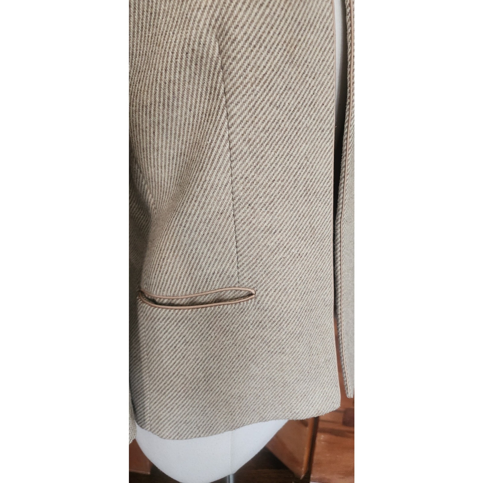 Vintage 70s Bally Blazer Beige Wool Band Collar Jacket Medium