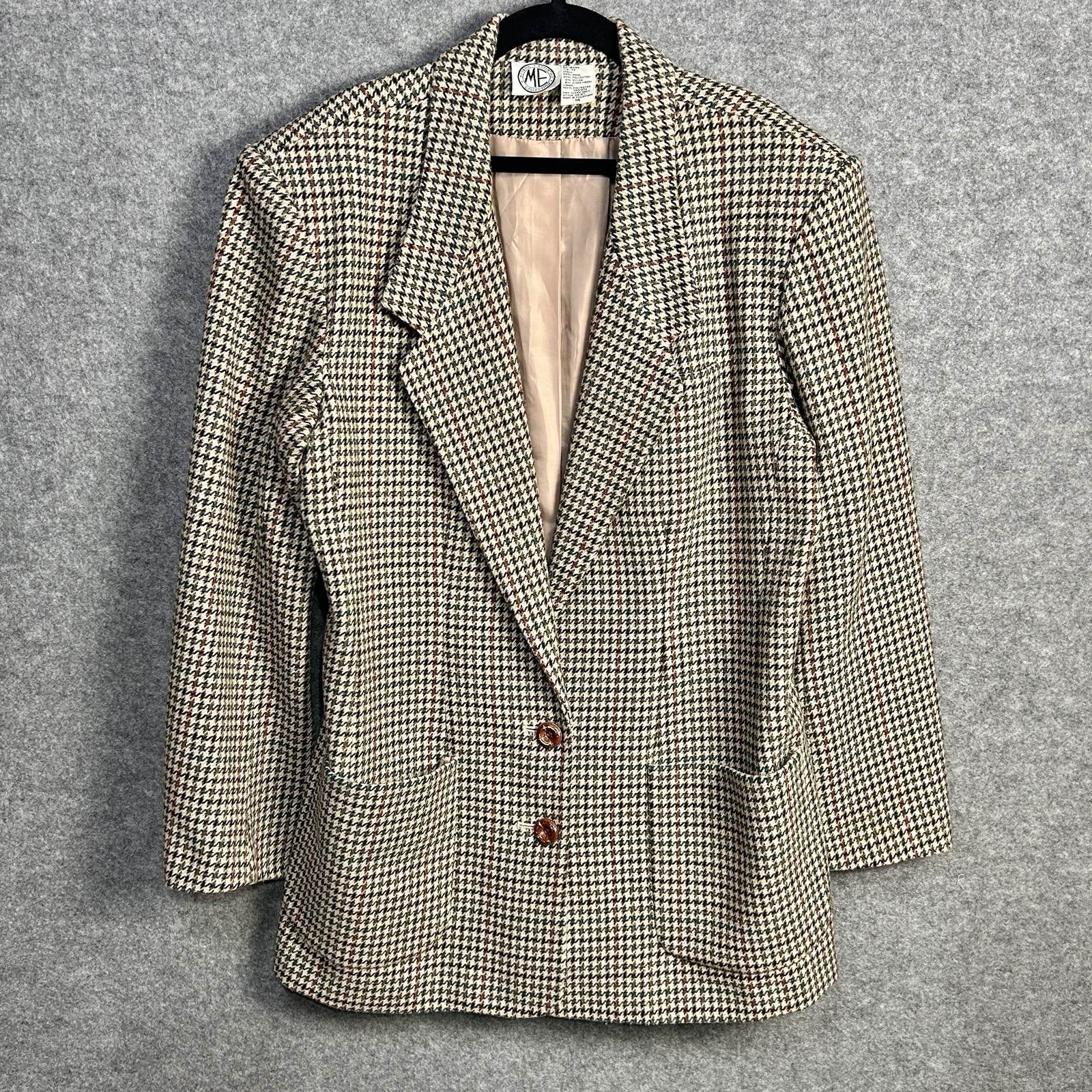 Modern Essentials Women’s 14 Wool Houndstooth Blazer Vintage Career Casual Retro