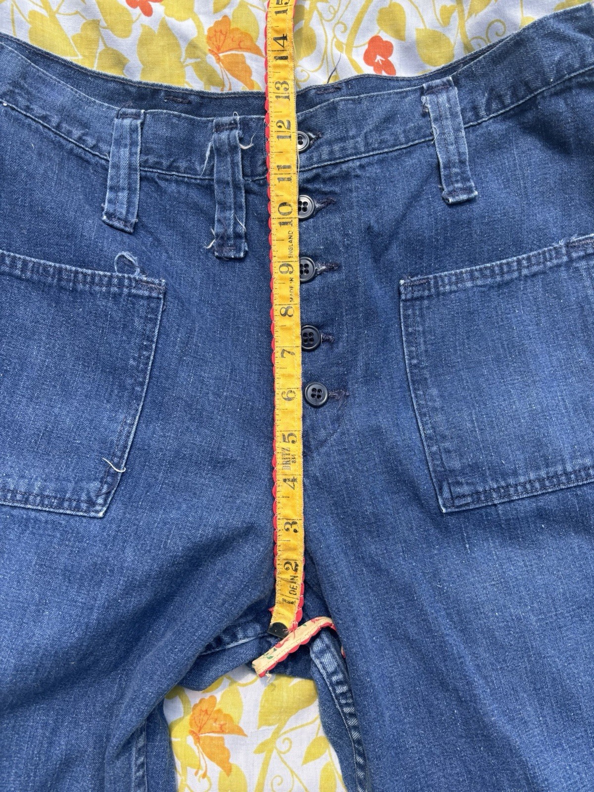 Vintage 70s Maverick Blue Bell Sailor Jeans High Waist Button Fly Flare 33×27.5