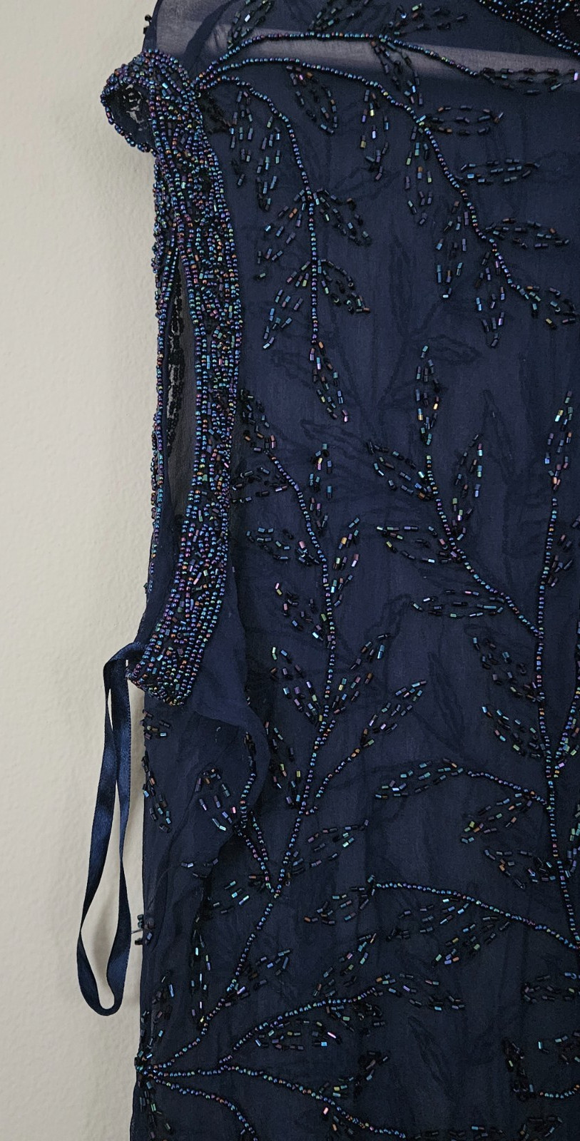Jasjas Designs New York VTG Women’s Silk Beaded Sleevless Sequin Top NAVY Size L