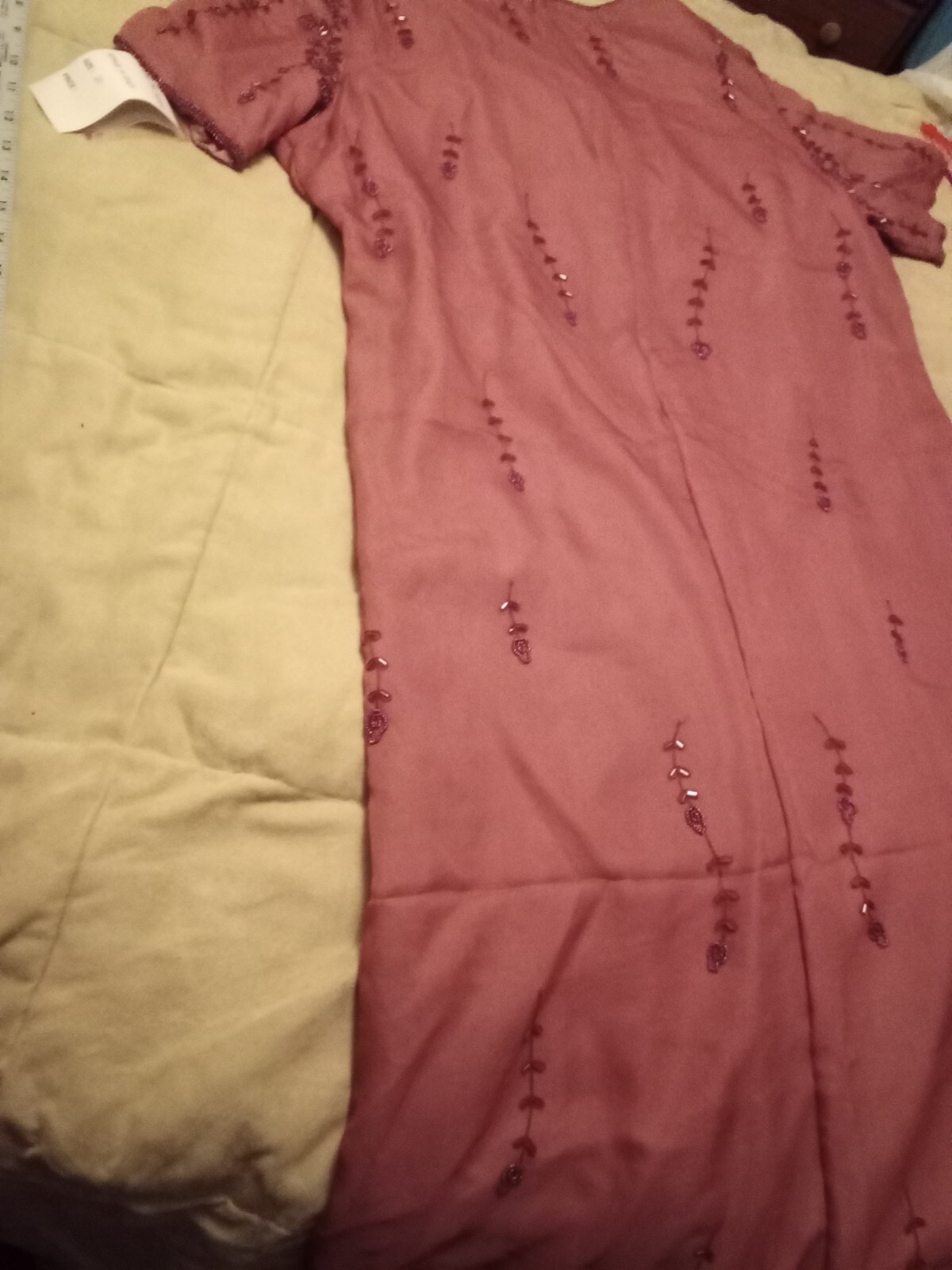 Beaded Silk Dress Long 20 NWT Made In India Vntg