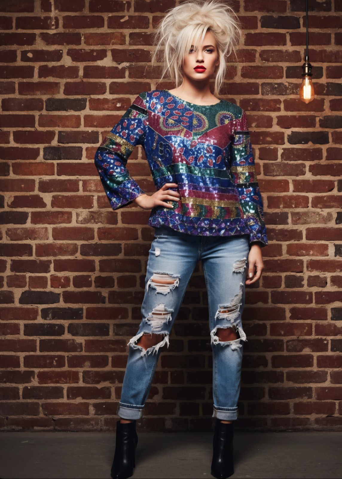 Vintage Jean Joseph Le Bon Stunning Glamorous Multicolor Shirt Sequin Tunic M