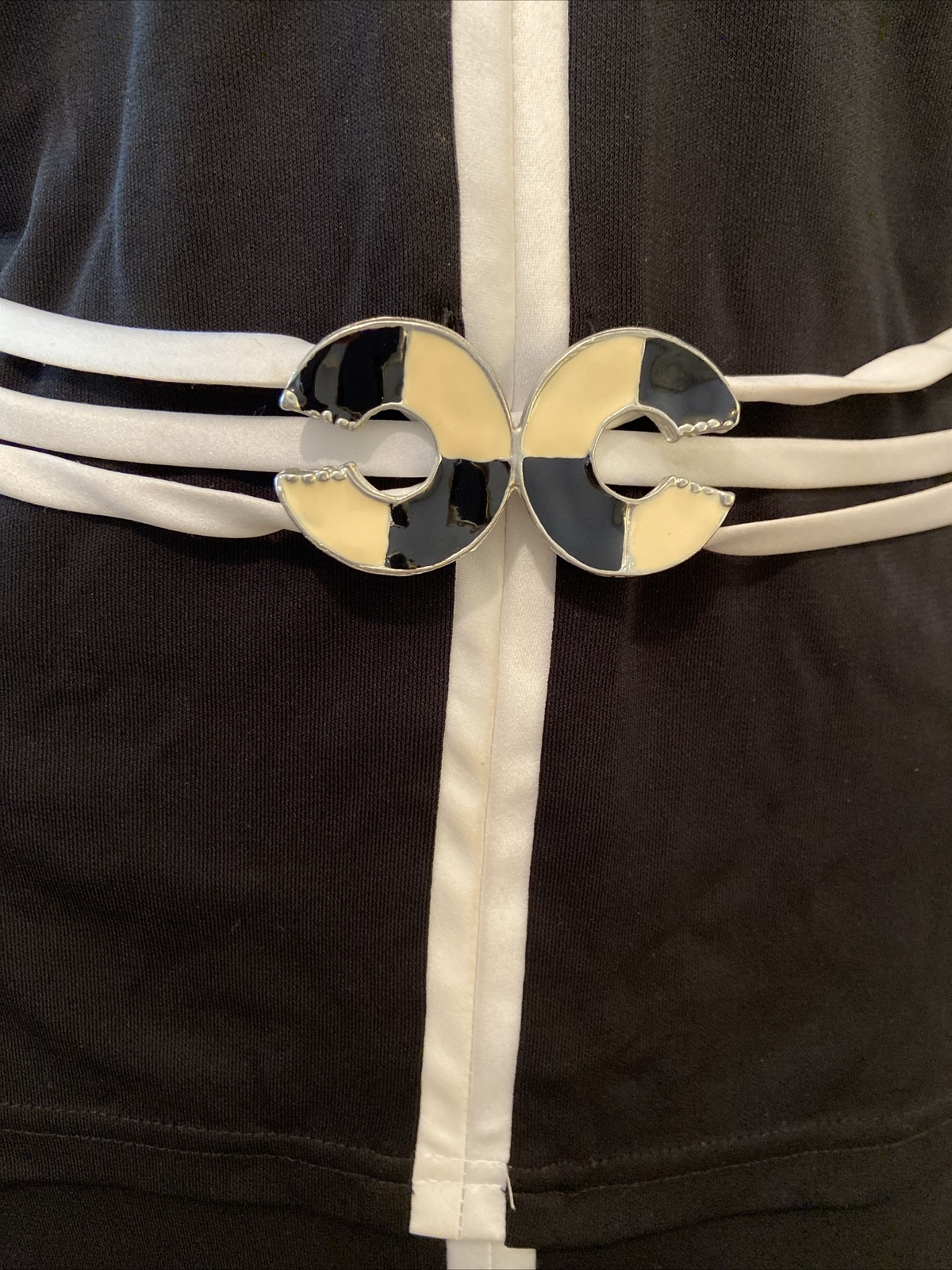 Vtg CHIC JOSEPH RIBKOFF 2 PC Halter Top Skirt Black With White Trim Slit Sz 10