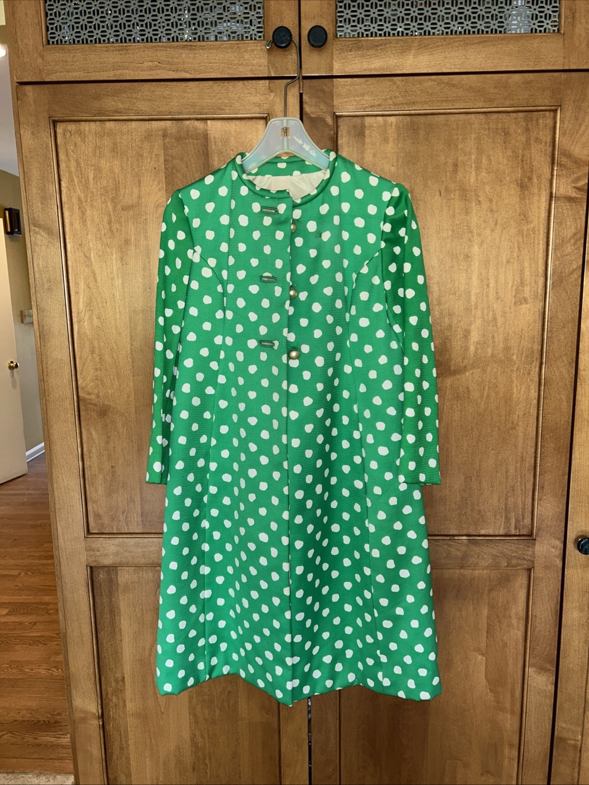 Vintage Bill Blass for Maurice Rentner Coat Saks 5th Ave Green White Sz S/M