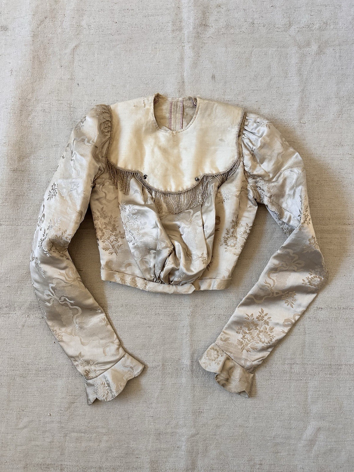 Victorian Antique Ivory Satin Beaded Bridal Corset Top As Is Womens XXS
