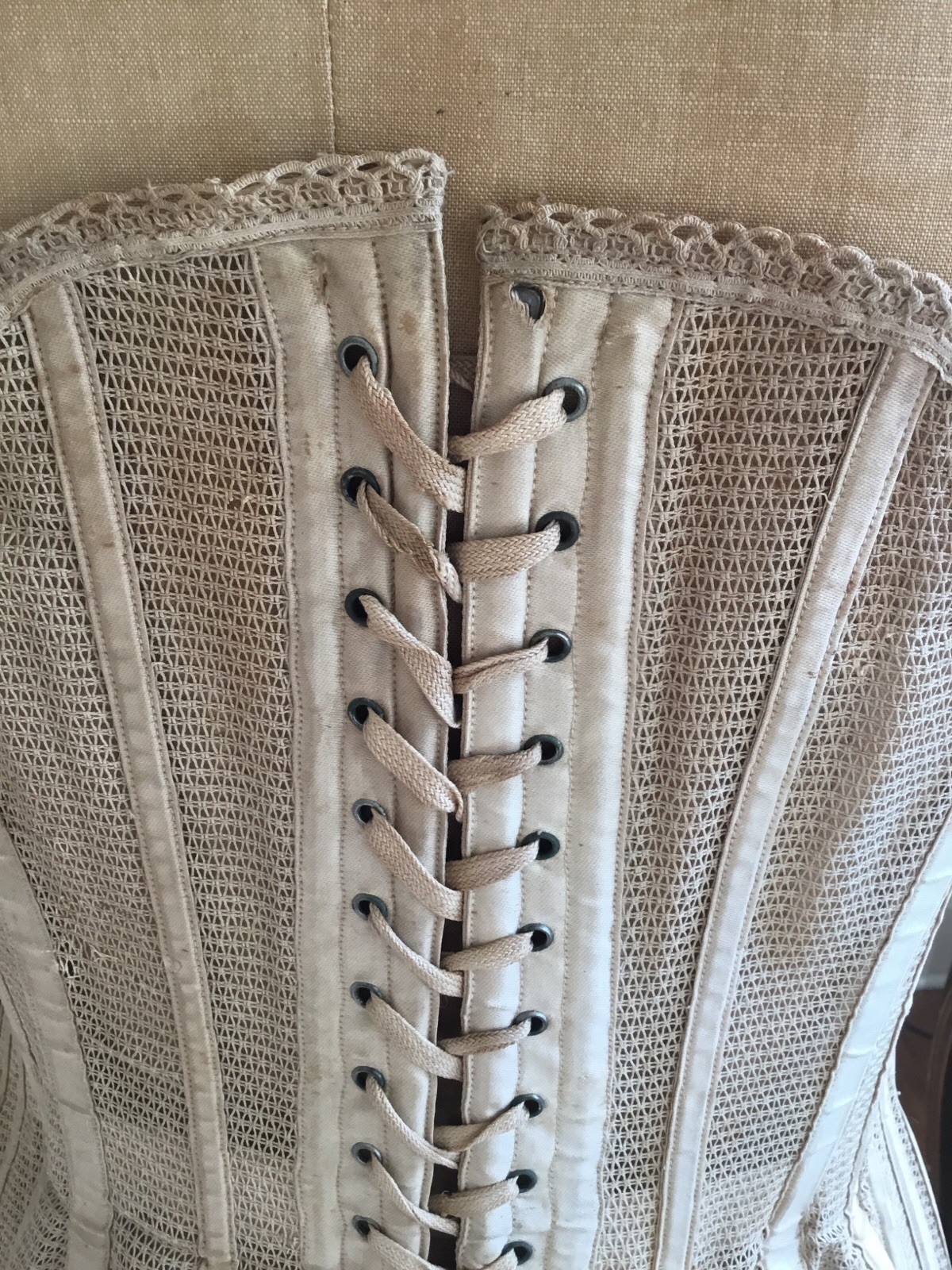 Antique Victorian Summer Mesh Corset Ecru Lace Up Back Imperfectly Perfect!!!