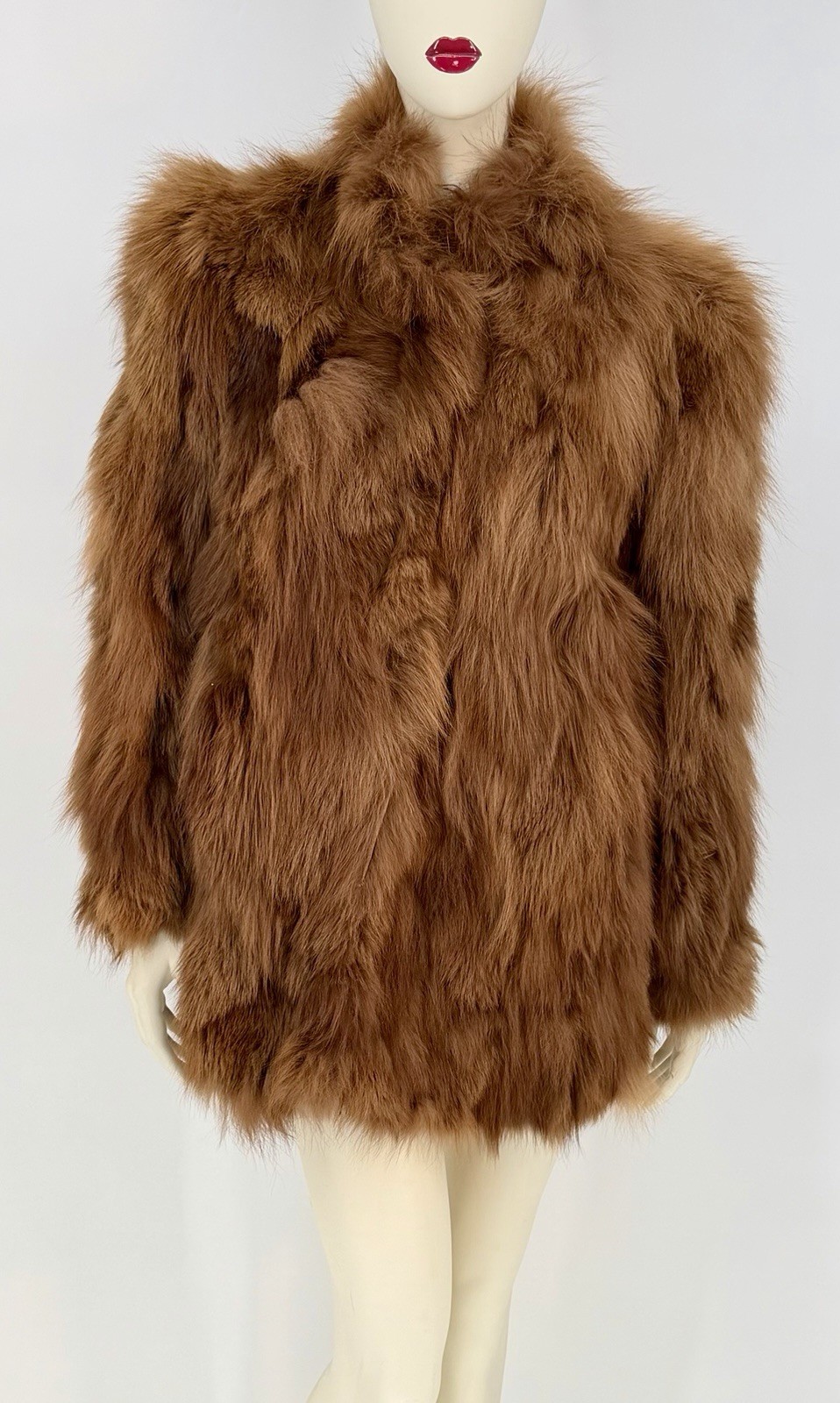 Vtg BASCO FOX FUR Woman’s Coat Luxurious Carmel Brown 80’s Glamour Sz M/L