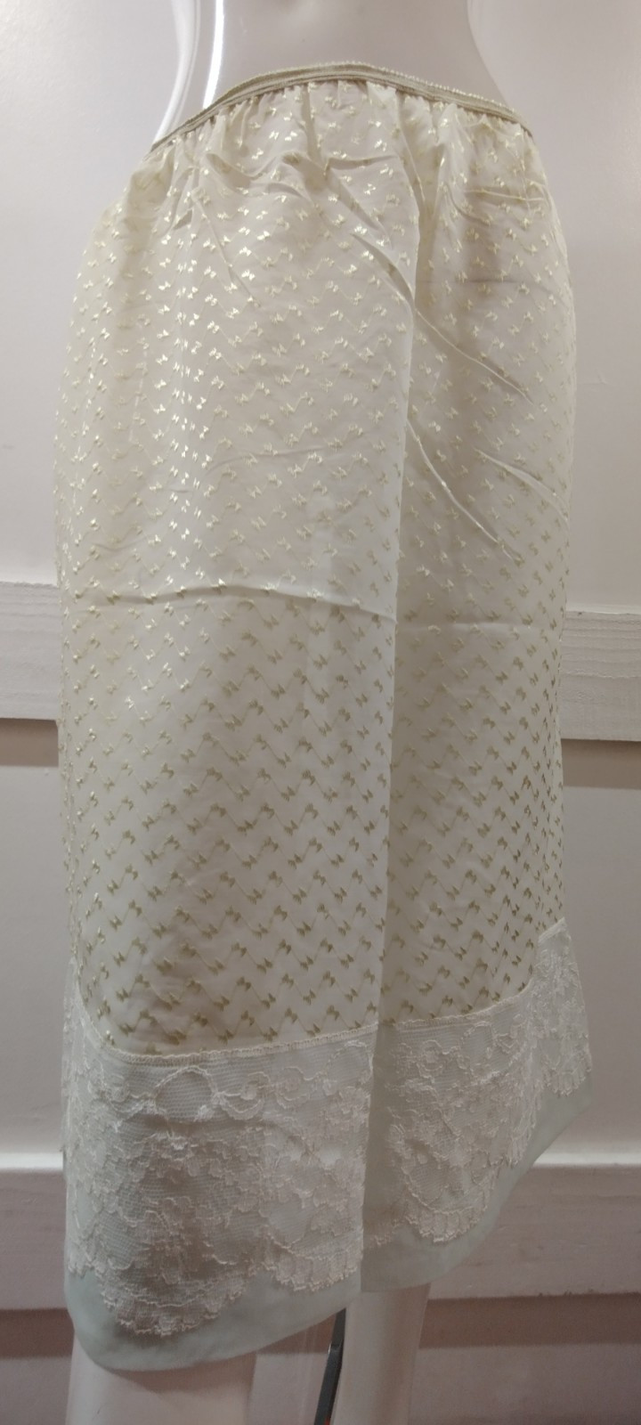 Lace Skirt Slip Chartreuse 50s Nylon Sheer On Mint White Lace Medium VINTAGE