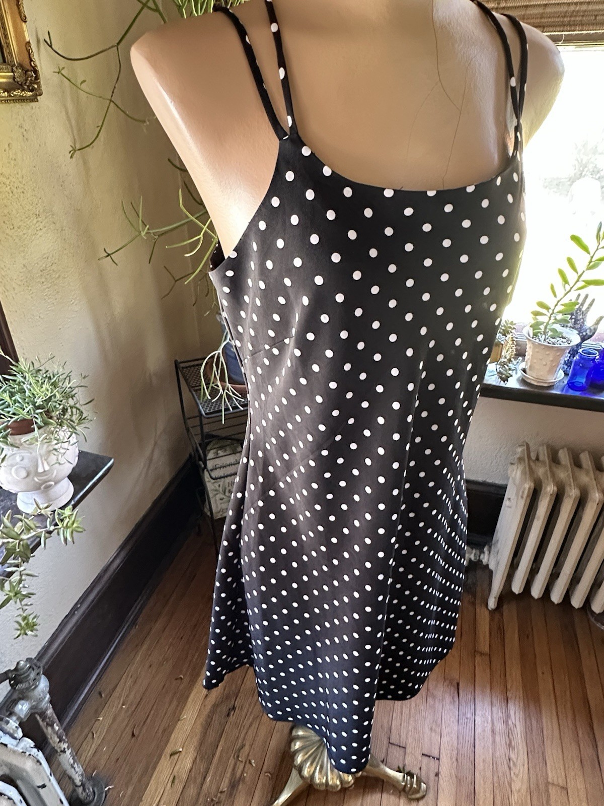 Vintage 80’s DBY Woman’s Dress Black/White Polka Dots Cute Tie Up Back Sz. M