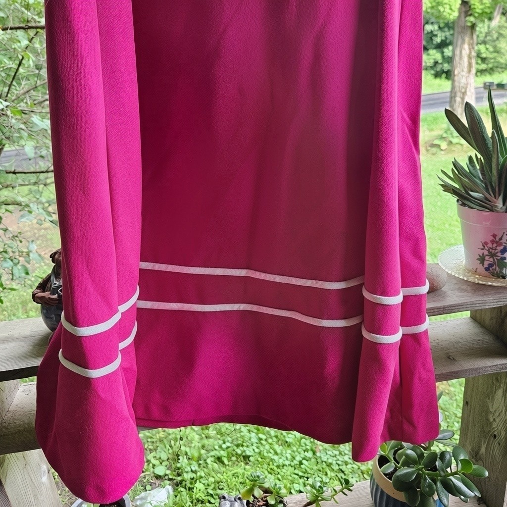 VTG Handmade Fuchsia Maxi Dress Rhinestone Heart Brooch Puff Sleeve OOAK