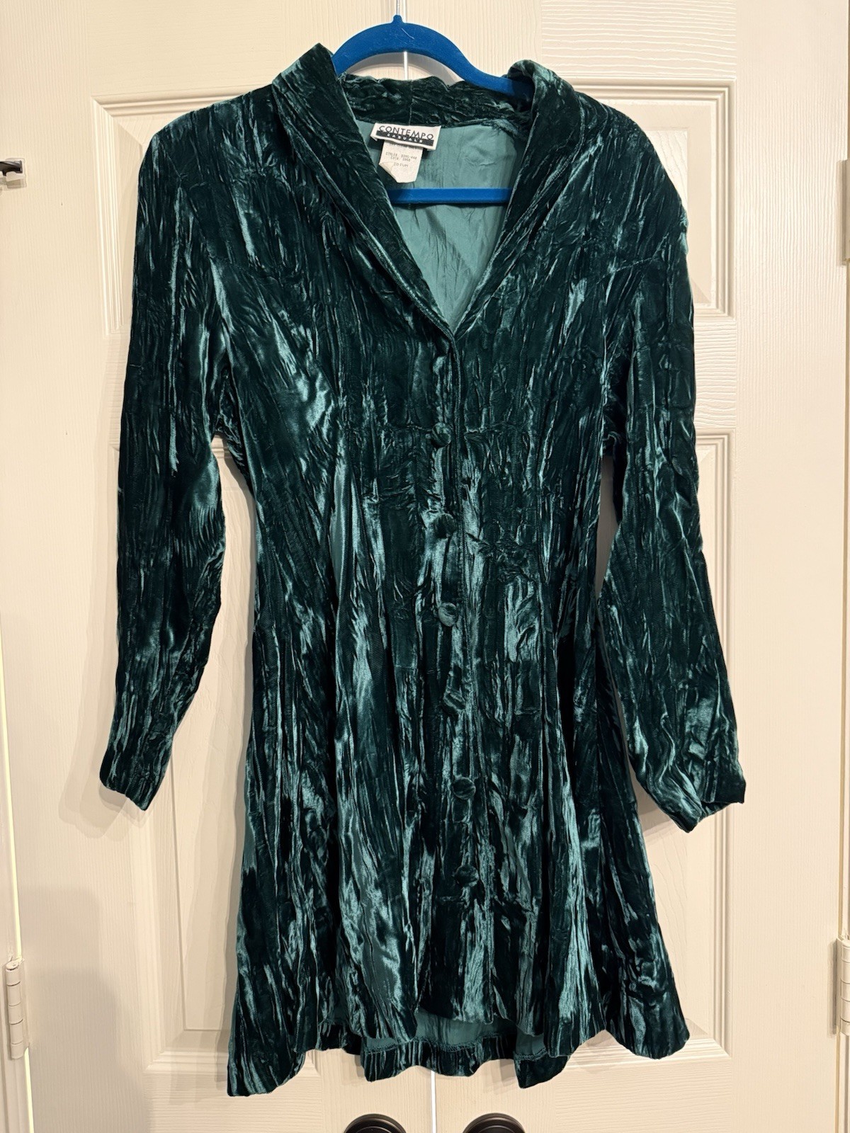 Vintage 80’s Contempo Green Crushed Velvet Mini Dress SzM Excellent Condition
