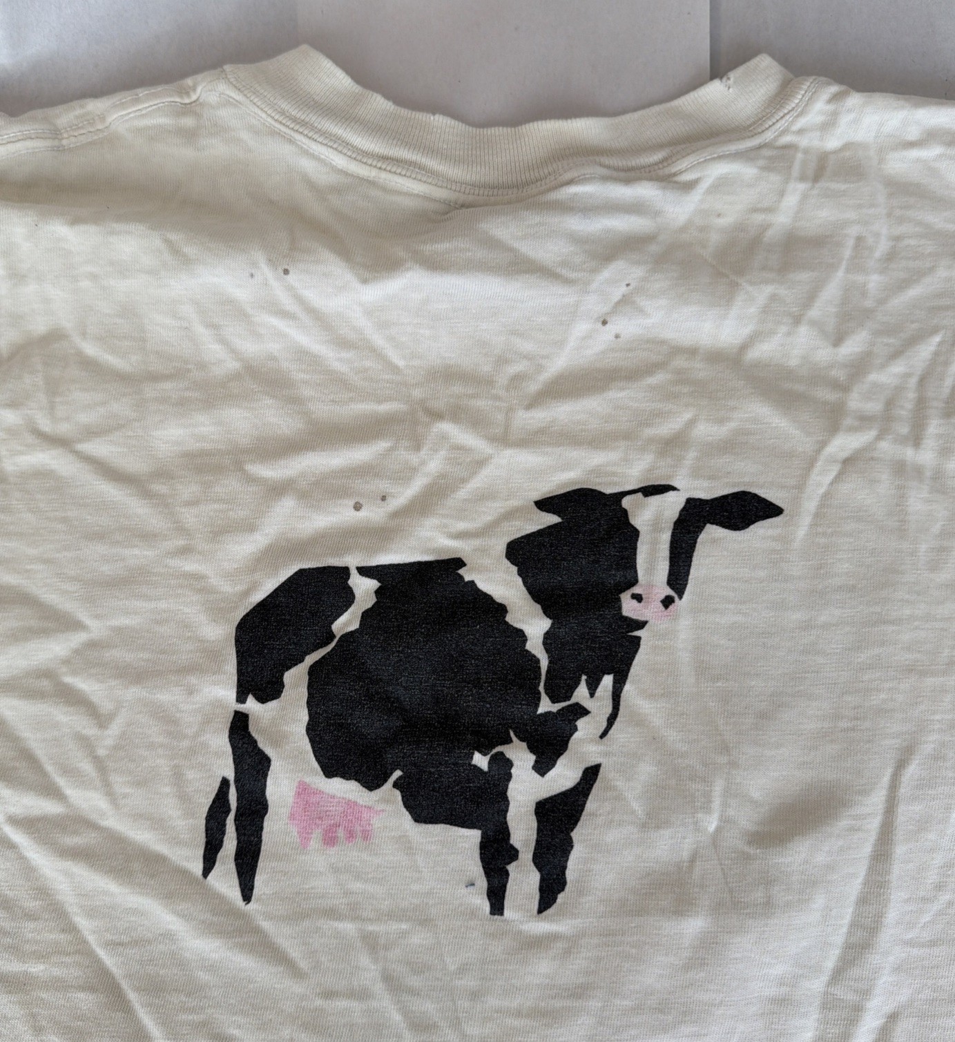 Vtg 80’s Oneita Power-T Stanford Farm Animal Size XL Cream Single Stitch T-shirt